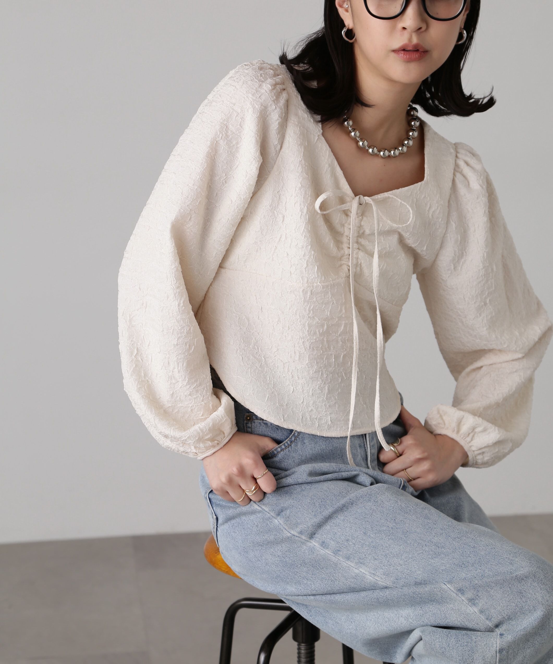  「フロントリボンシャーリングブラウス」|シャツ・ブラウス|