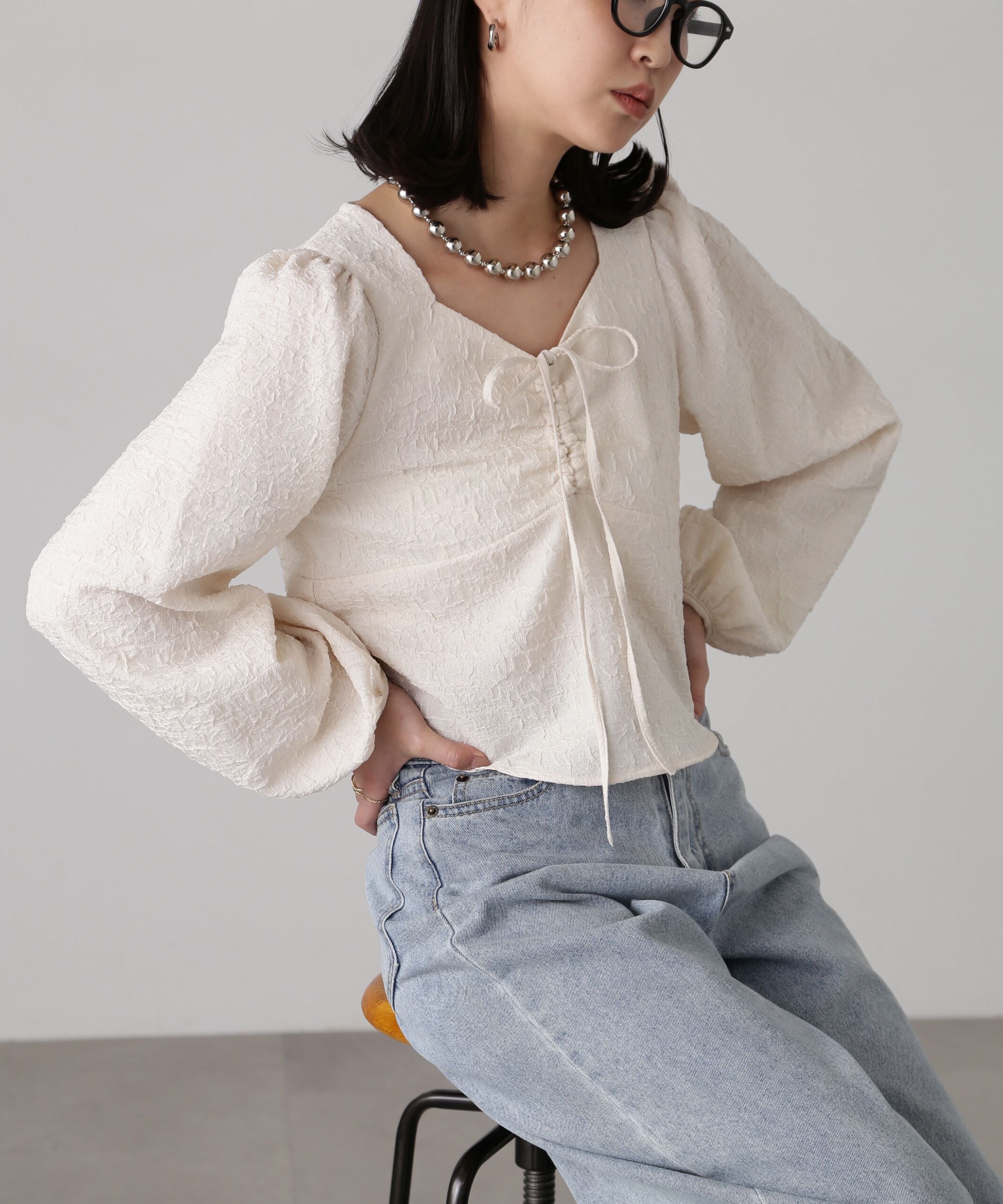  「フロントリボンシャーリングブラウス」|シャツ・ブラウス|