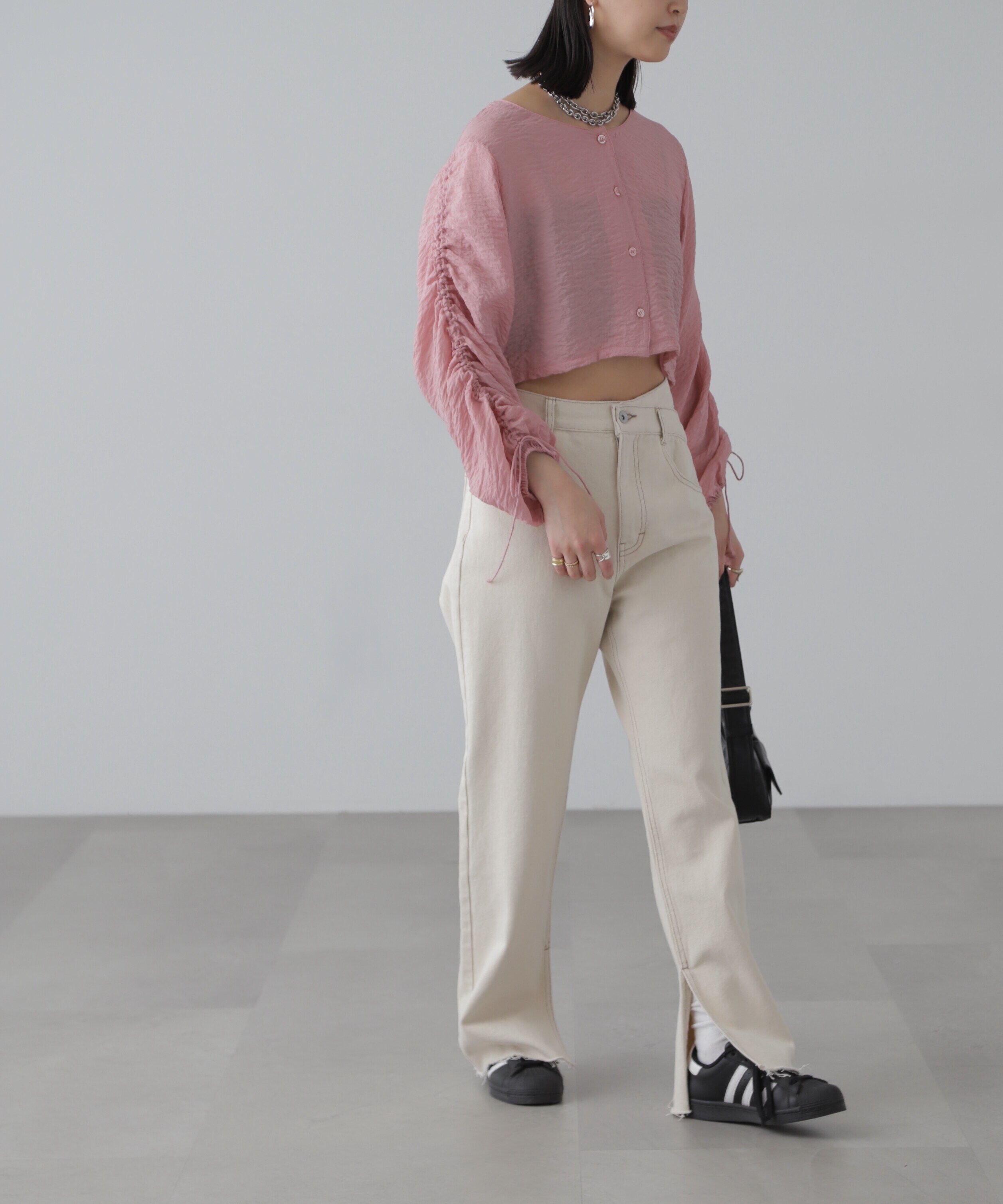  「［グレーカラーWEB限定］袖ドロストギャザーボレロ」|シャツ・ブラウス|