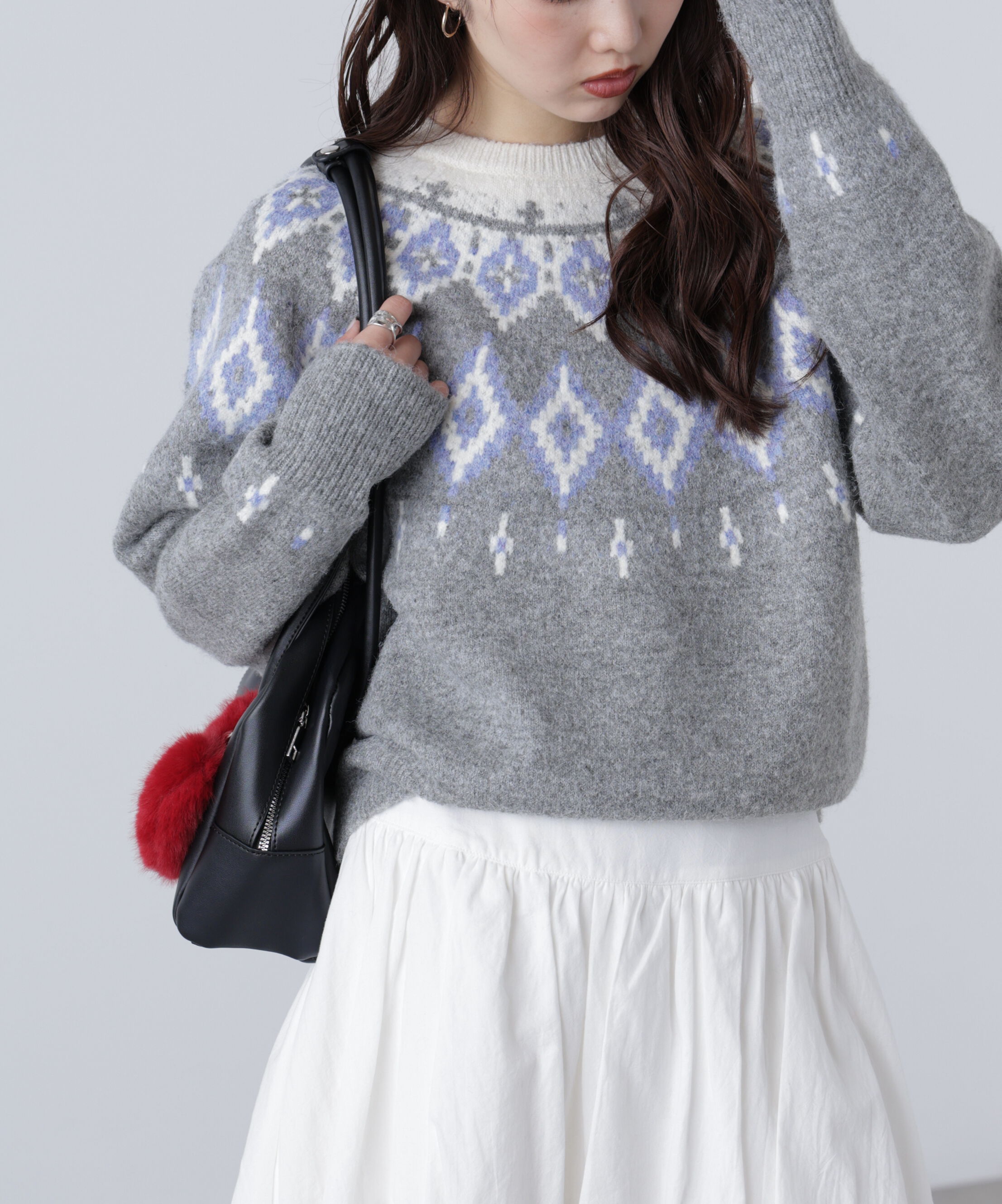  「ウール混ノルディックニット」|ニット・セーター|グレー