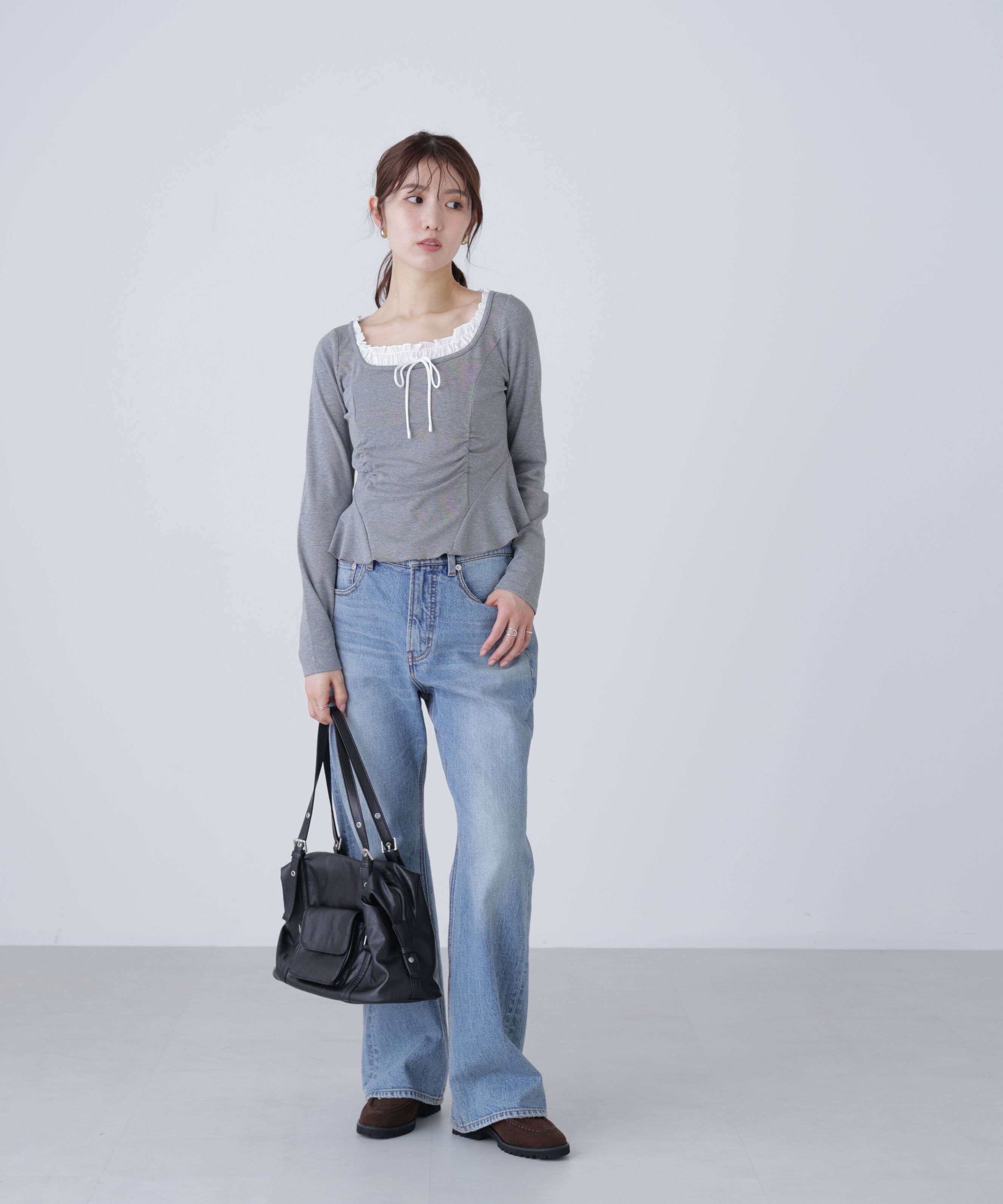  「レイヤード風ペプラムカットソー」|Tシャツ・カットソー|