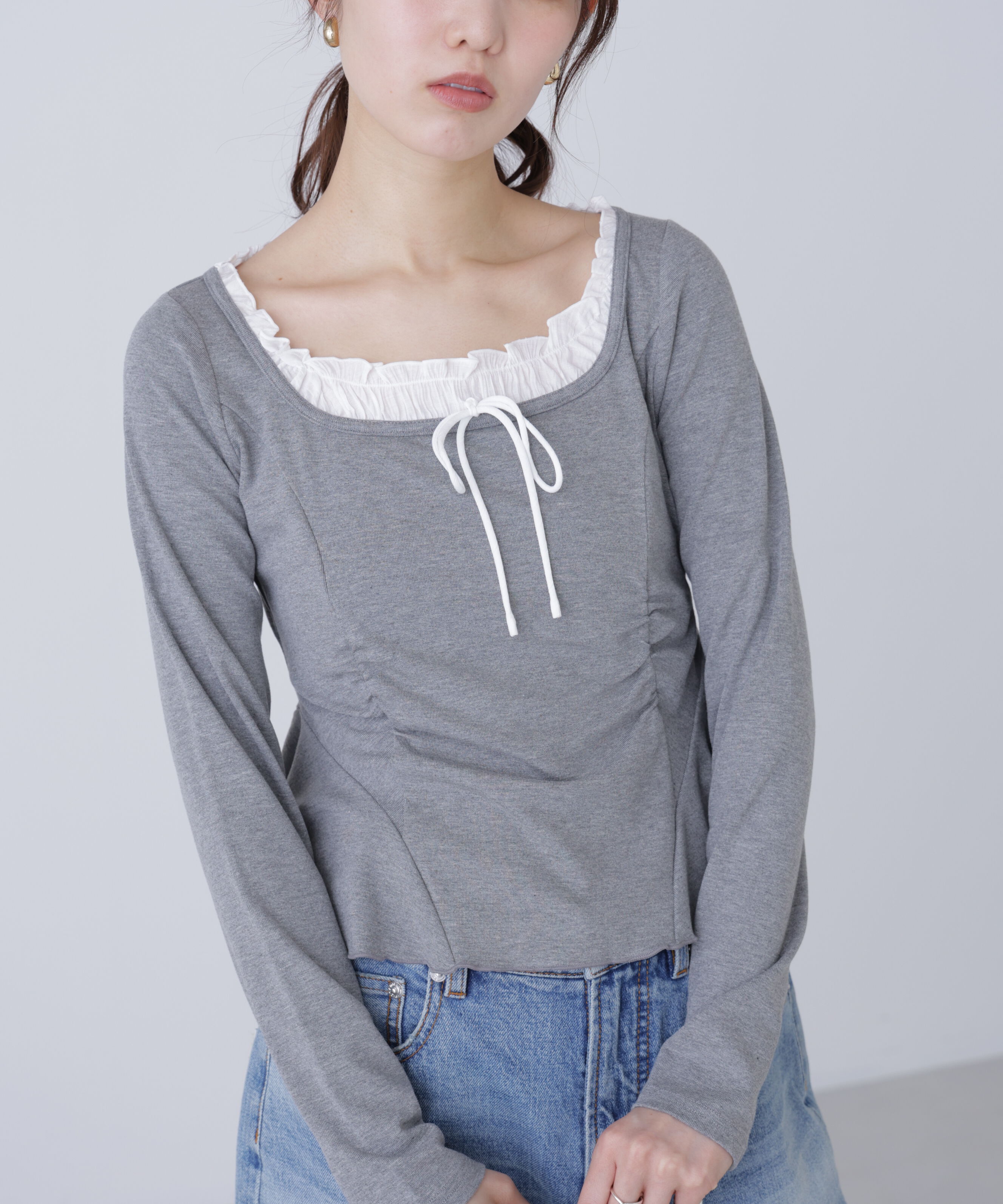  「レイヤード風ペプラムカットソー」|Tシャツ・カットソー|