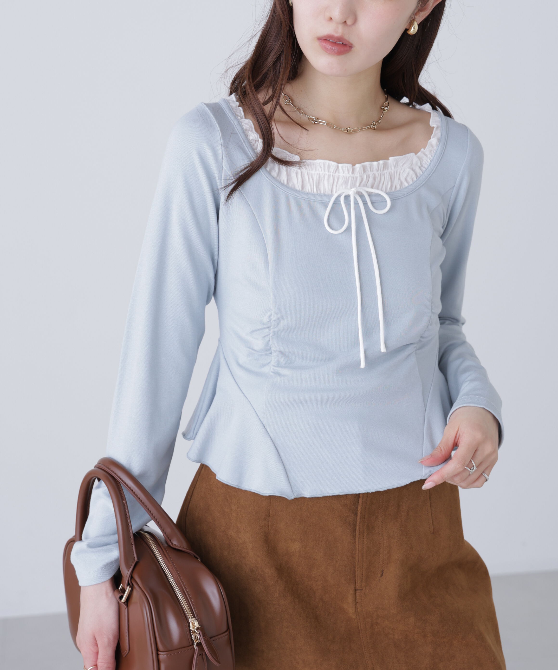  「レイヤード風ペプラムカットソー」|Tシャツ・カットソー|サックス