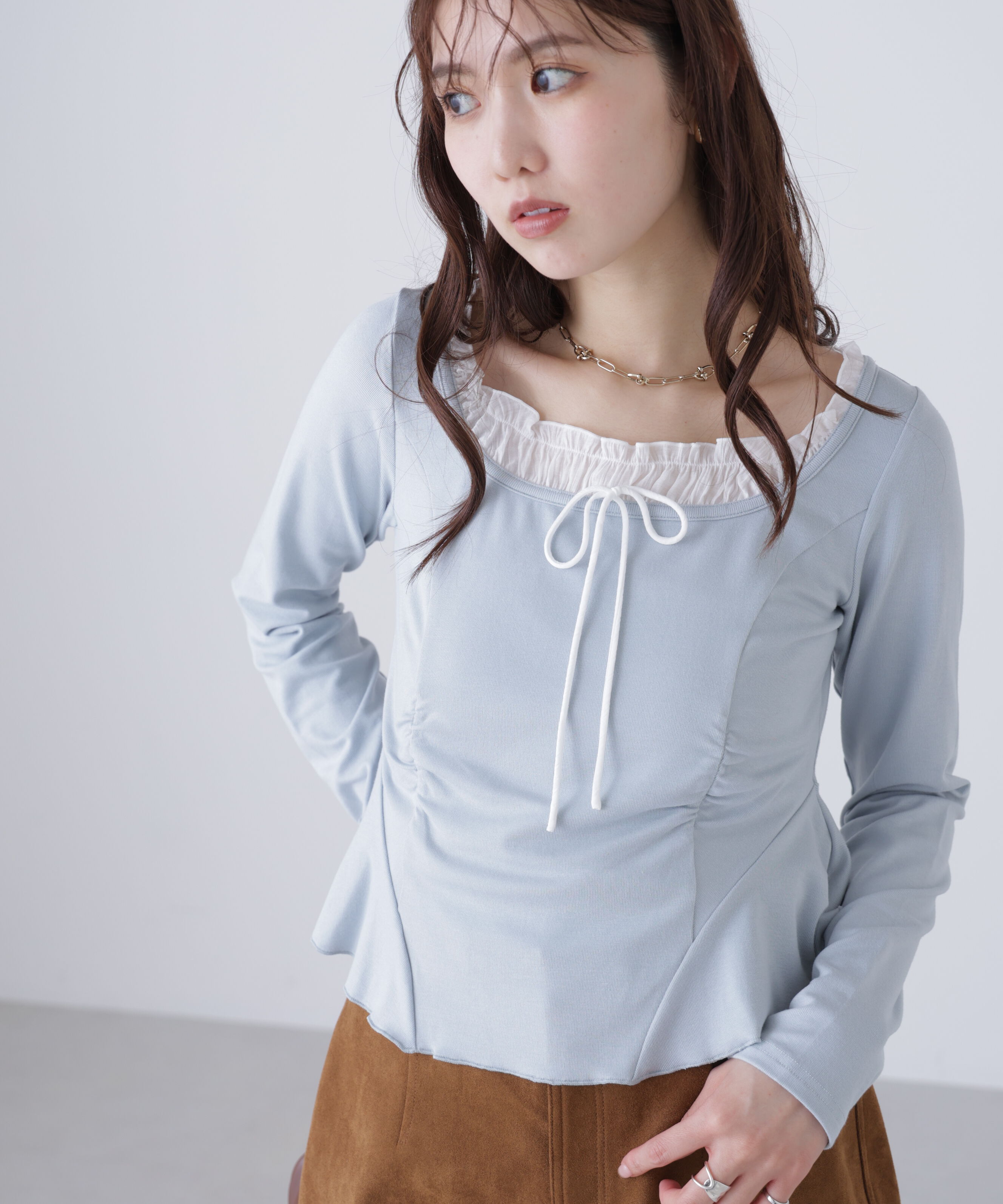  「レイヤード風ペプラムカットソー」|Tシャツ・カットソー|