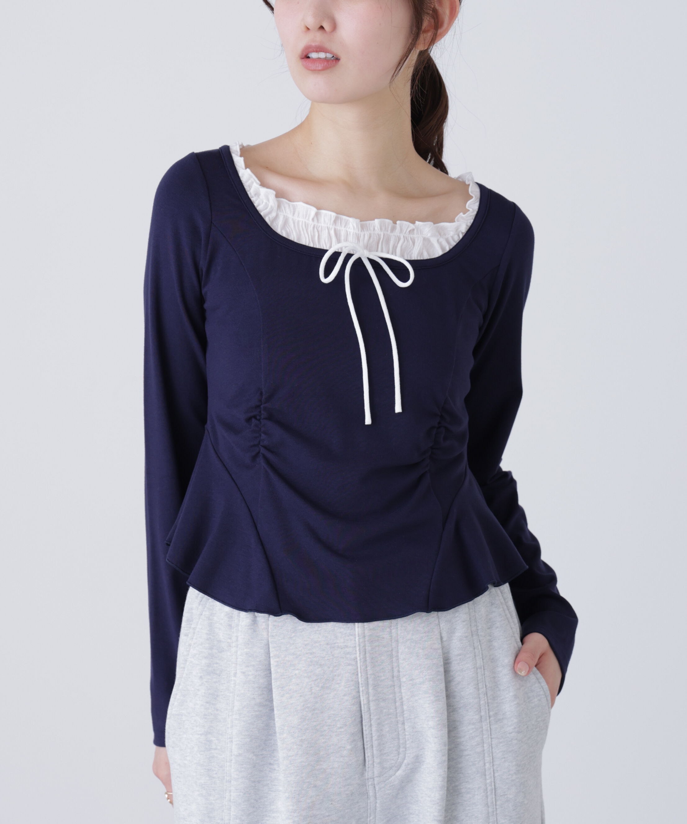  「レイヤード風ペプラムカットソー」|Tシャツ・カットソー|