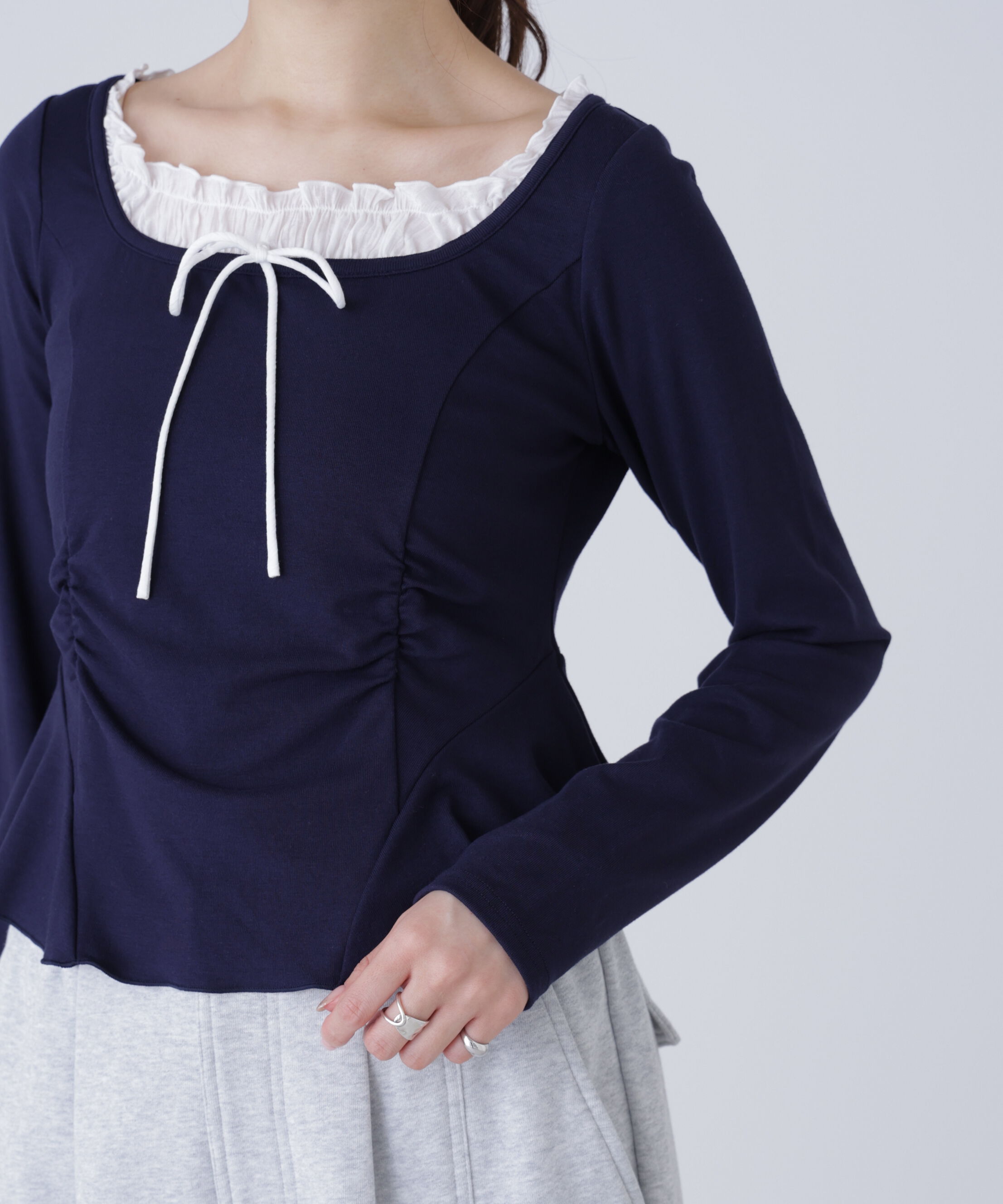  「レイヤード風ペプラムカットソー」|Tシャツ・カットソー|