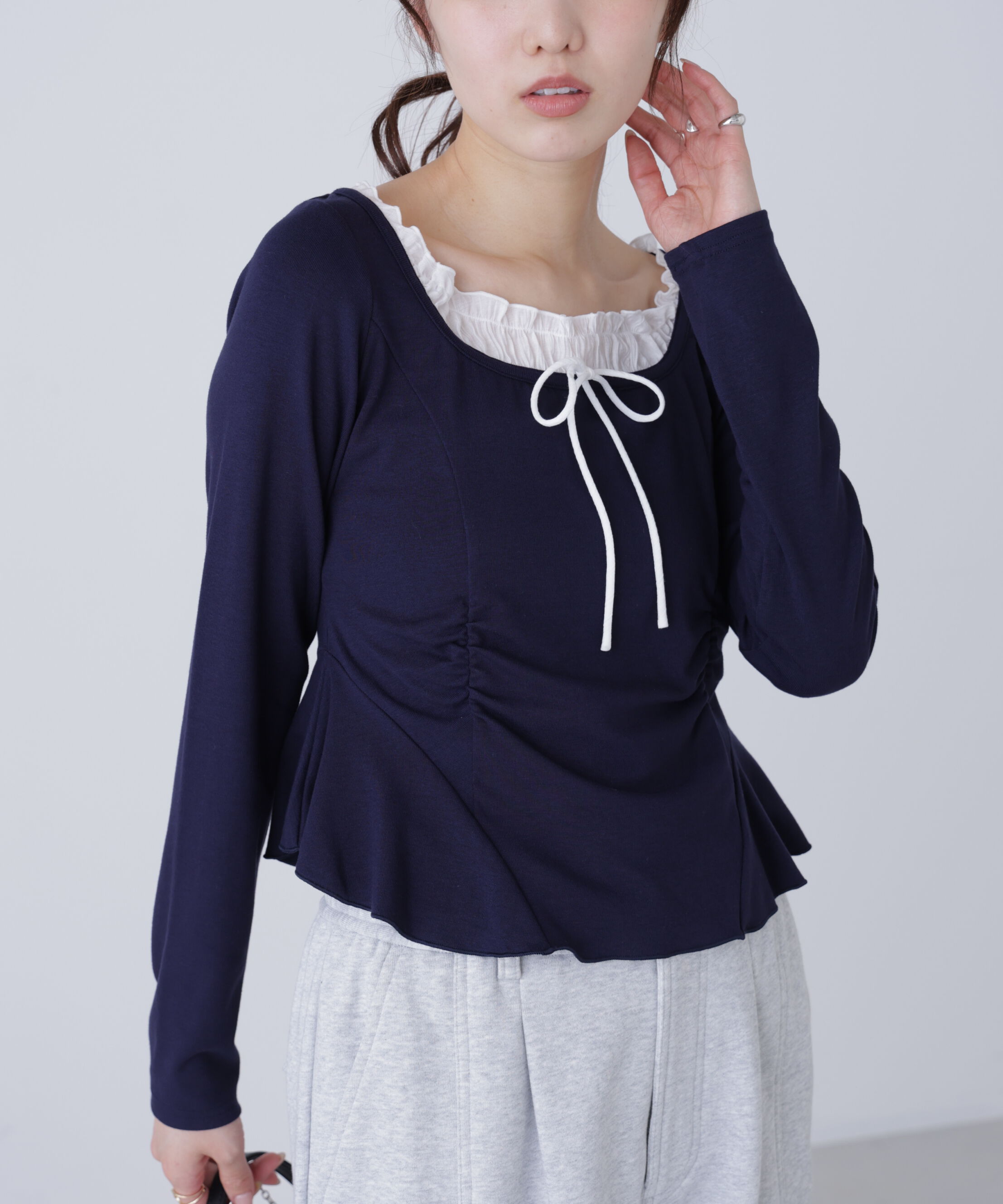  「レイヤード風ペプラムカットソー」|Tシャツ・カットソー|