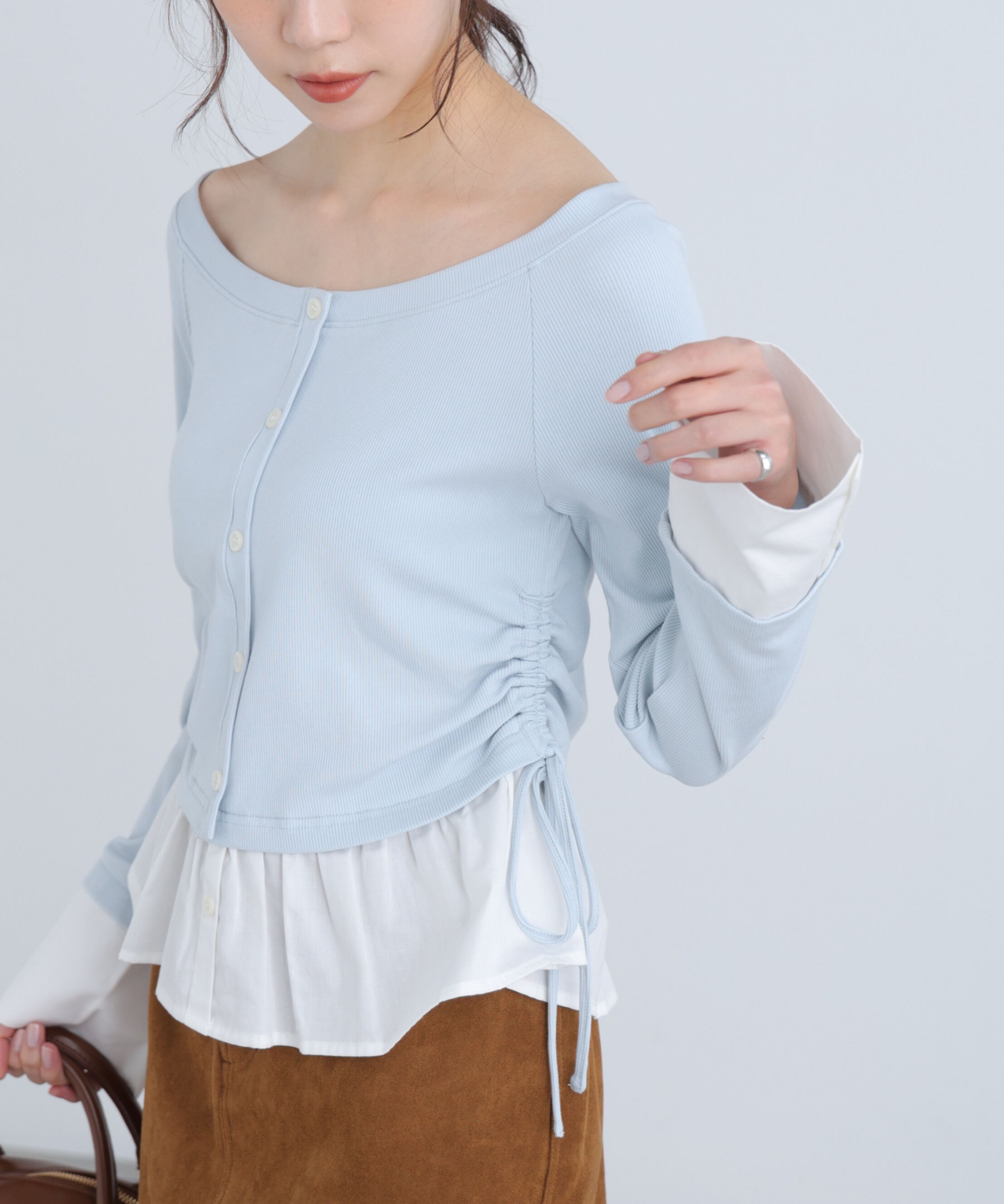  「布帛ドッキングサイドシャーリングカットソー」|Tシャツ・カットソー|サックス