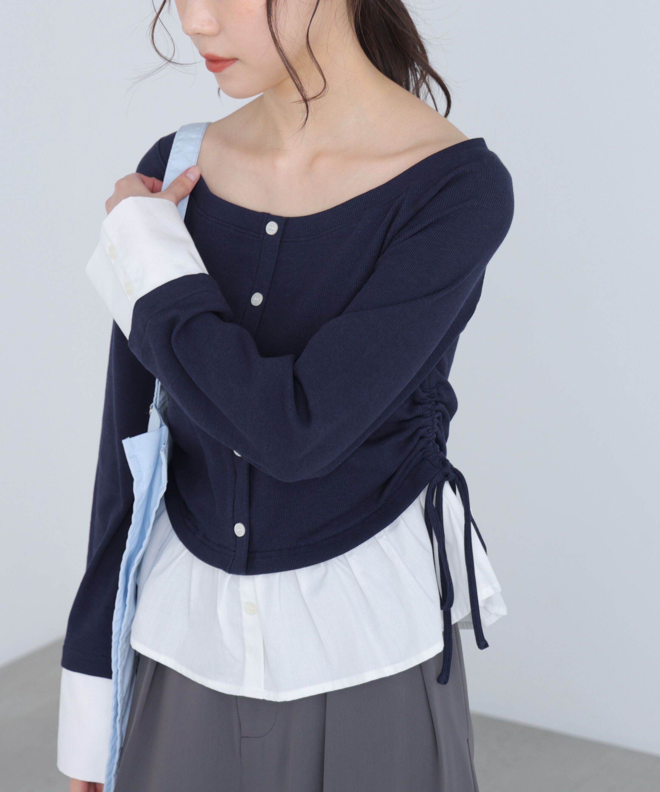  「布帛ドッキングサイドシャーリングカットソー」|Tシャツ・カットソー|