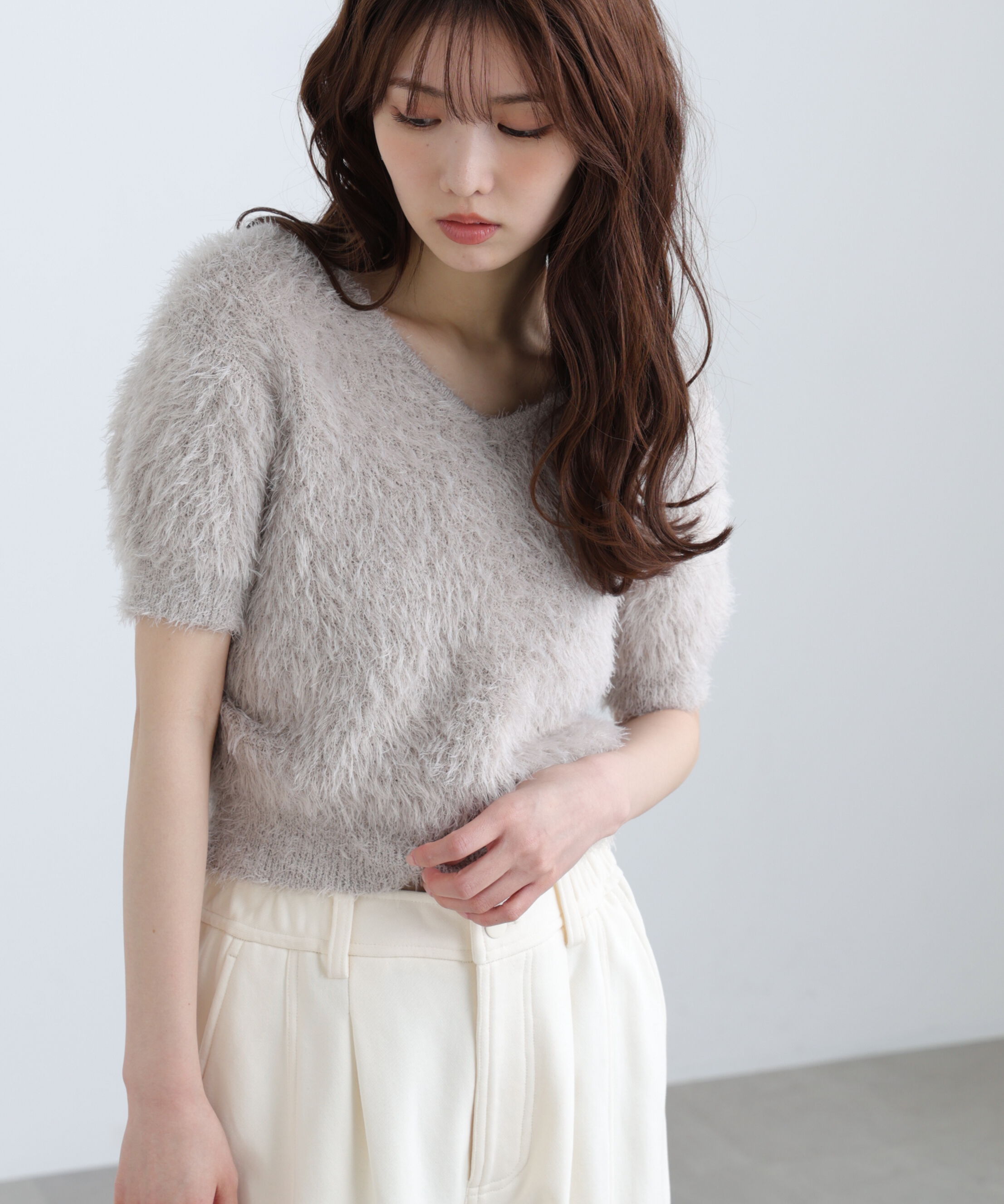  「前後2wayシャギー半袖ニット」|ニット・セーター|