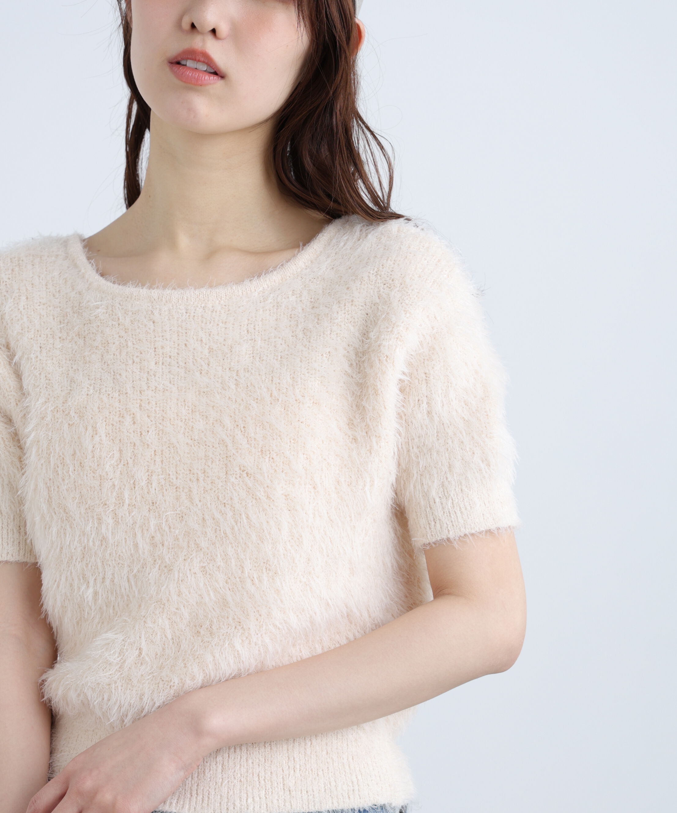  「前後2wayシャギー半袖ニット」|ニット・セーター|