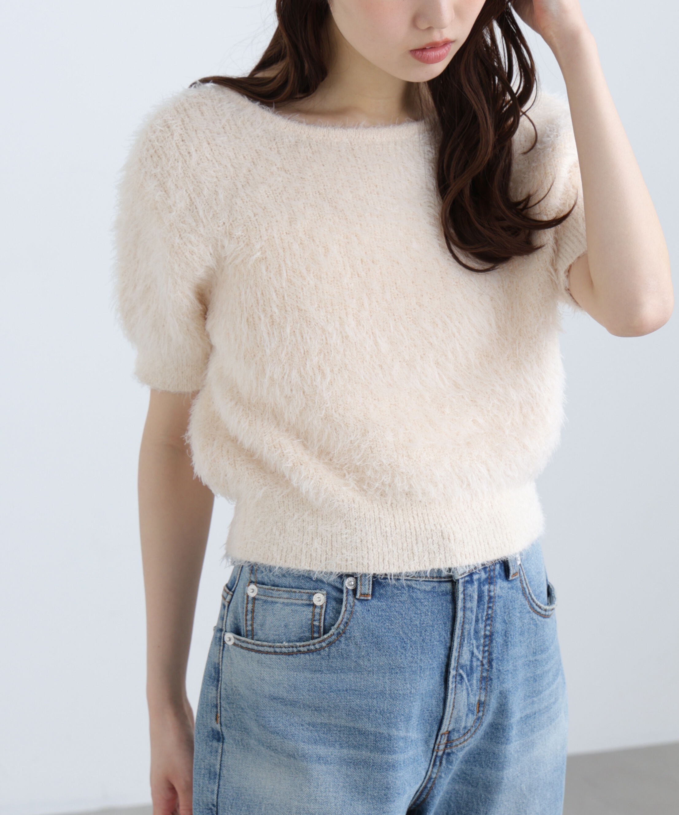  「前後2wayシャギー半袖ニット」|ニット・セーター|