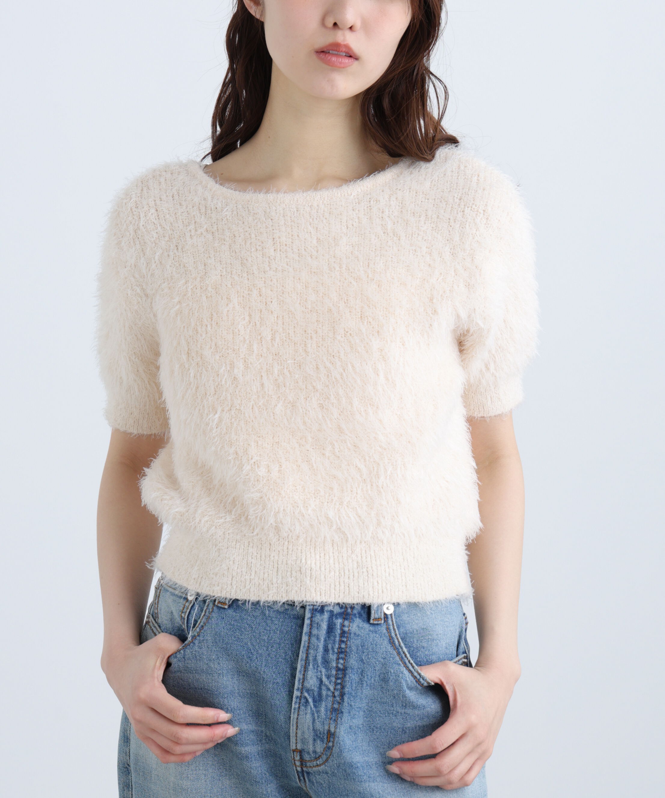  「前後2wayシャギー半袖ニット」|ニット・セーター|