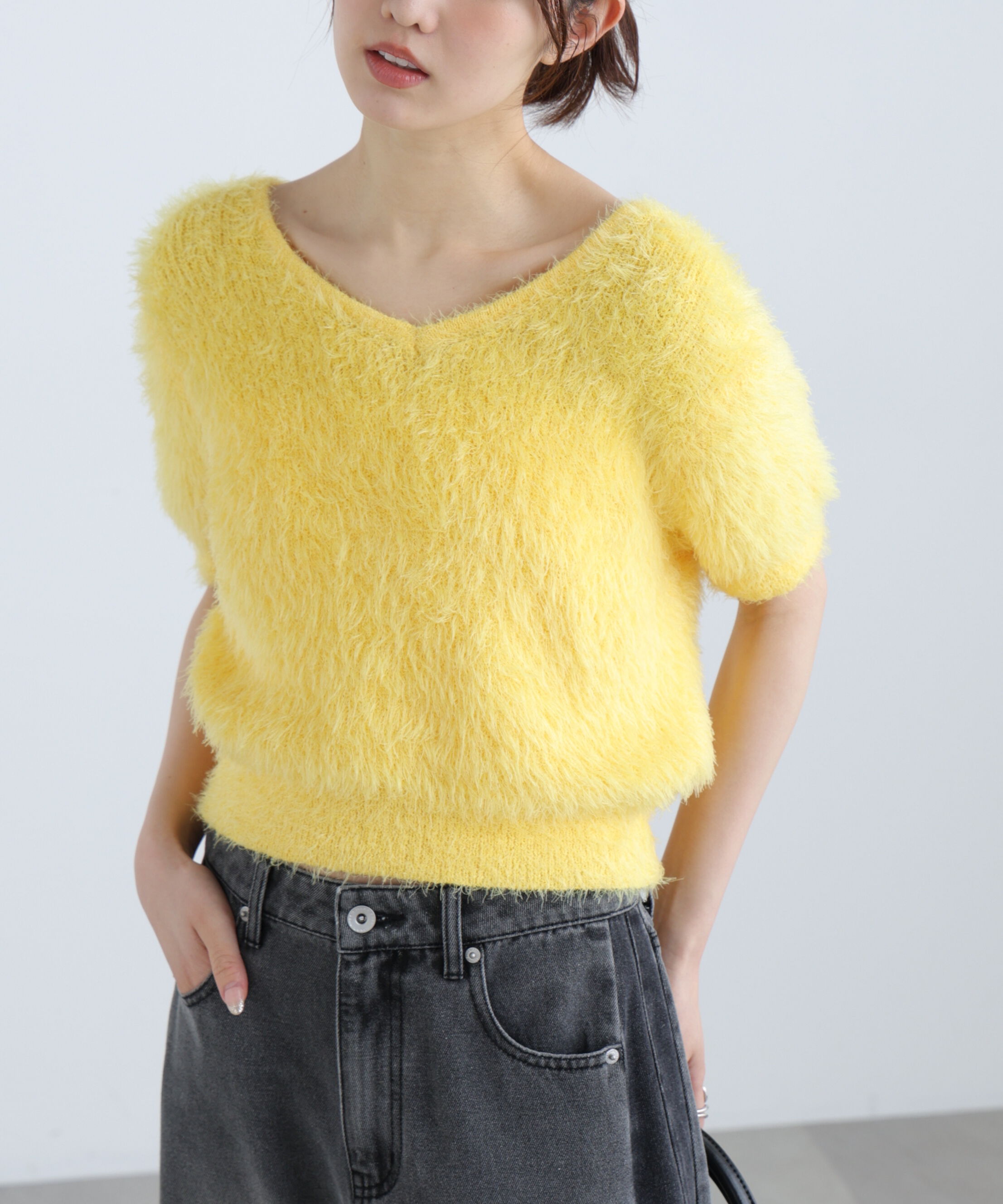  「前後2wayシャギー半袖ニット」|ニット・セーター|