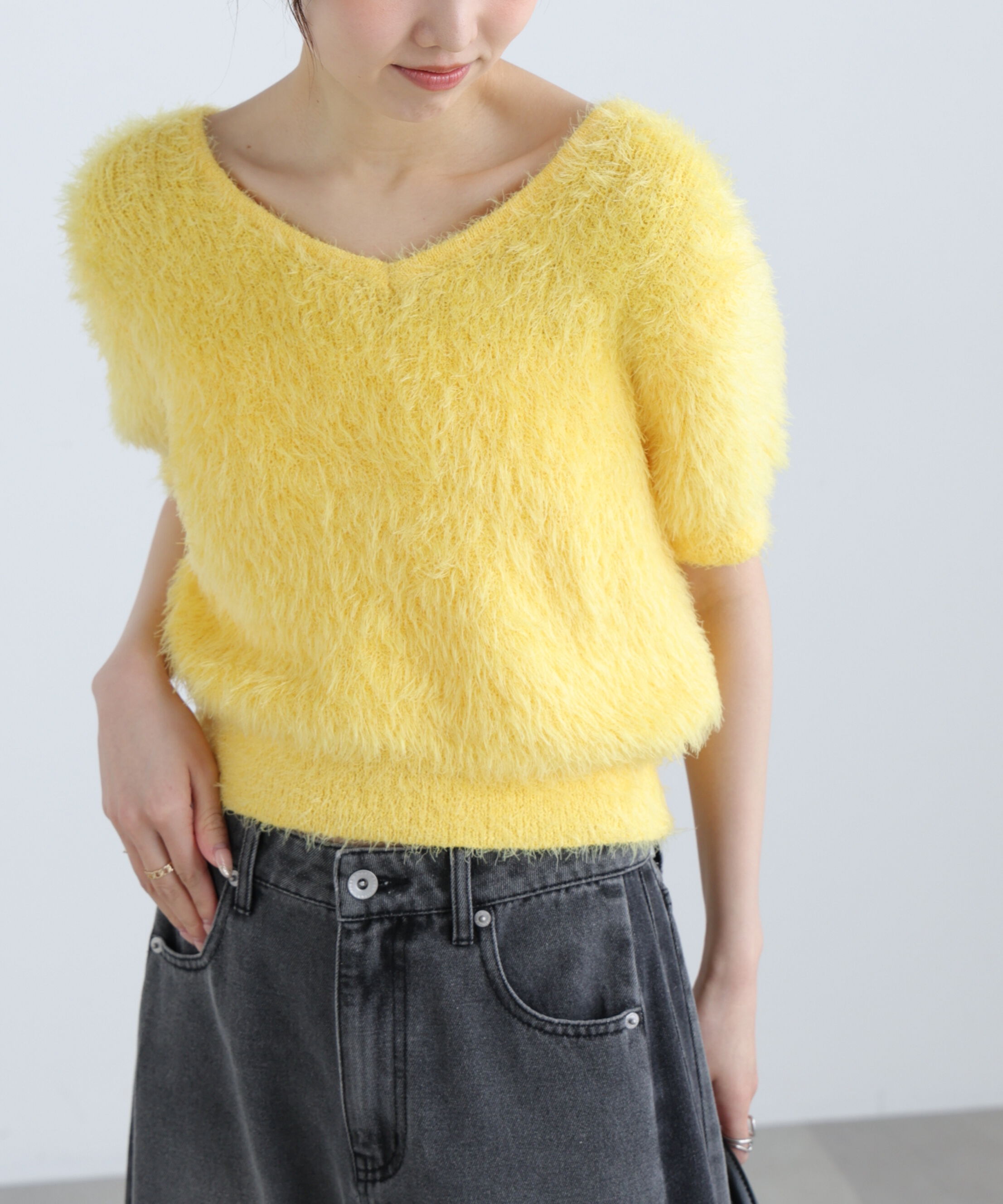  「前後2wayシャギー半袖ニット」|ニット・セーター|