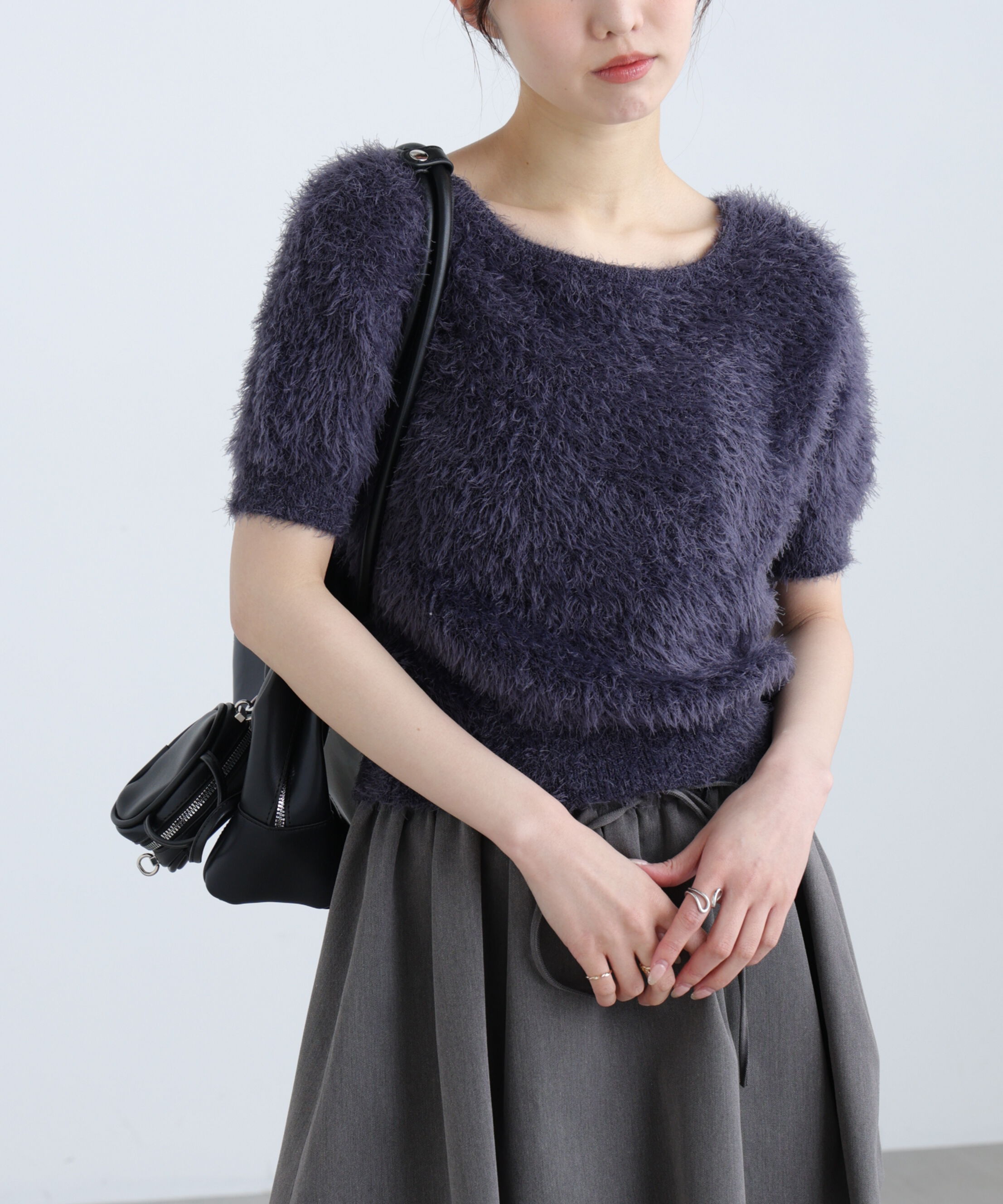  「前後2wayシャギー半袖ニット」|ニット・セーター|ネイビー