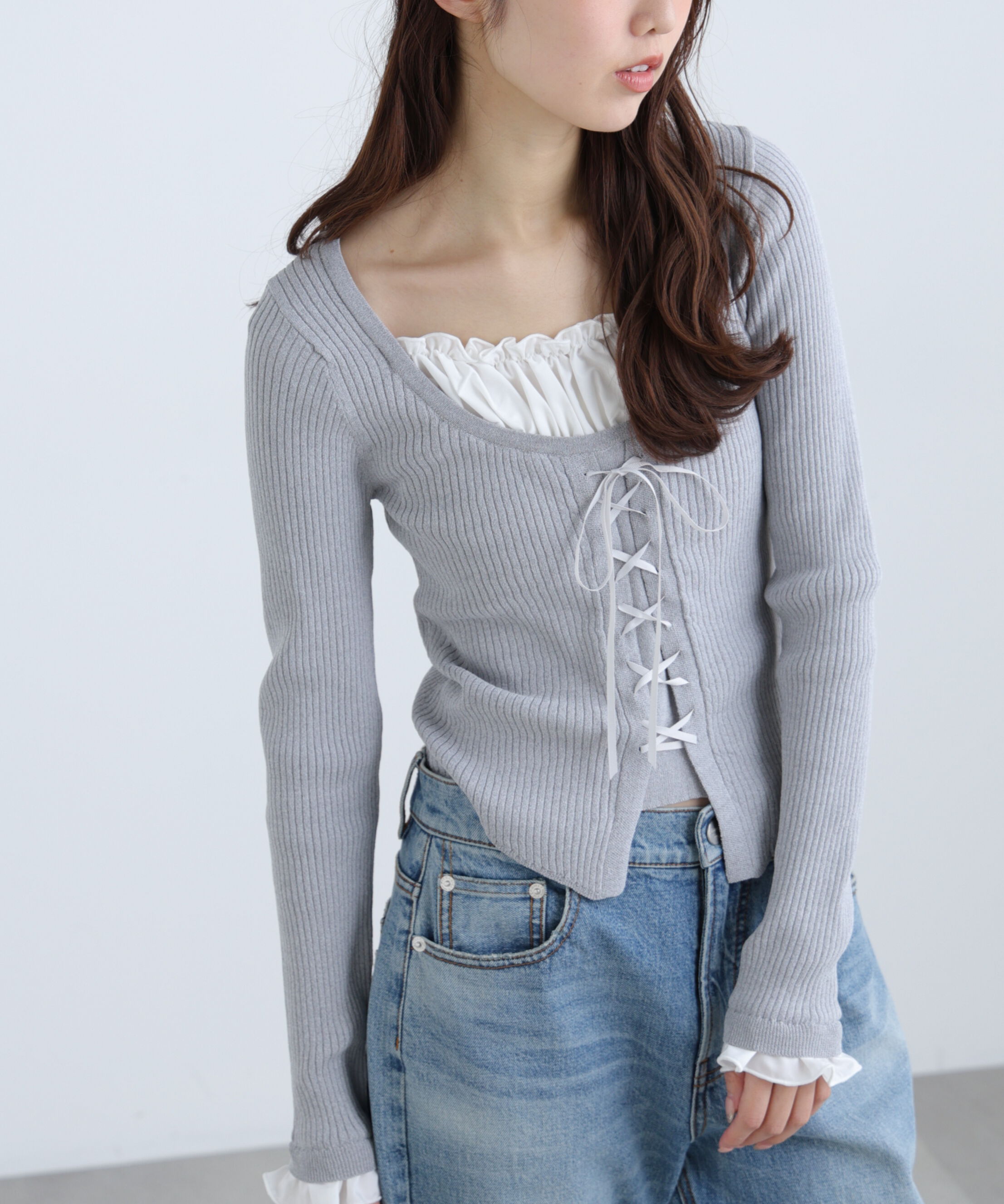  「インナードッキングレースアップリブニット」|ニット・セーター|
