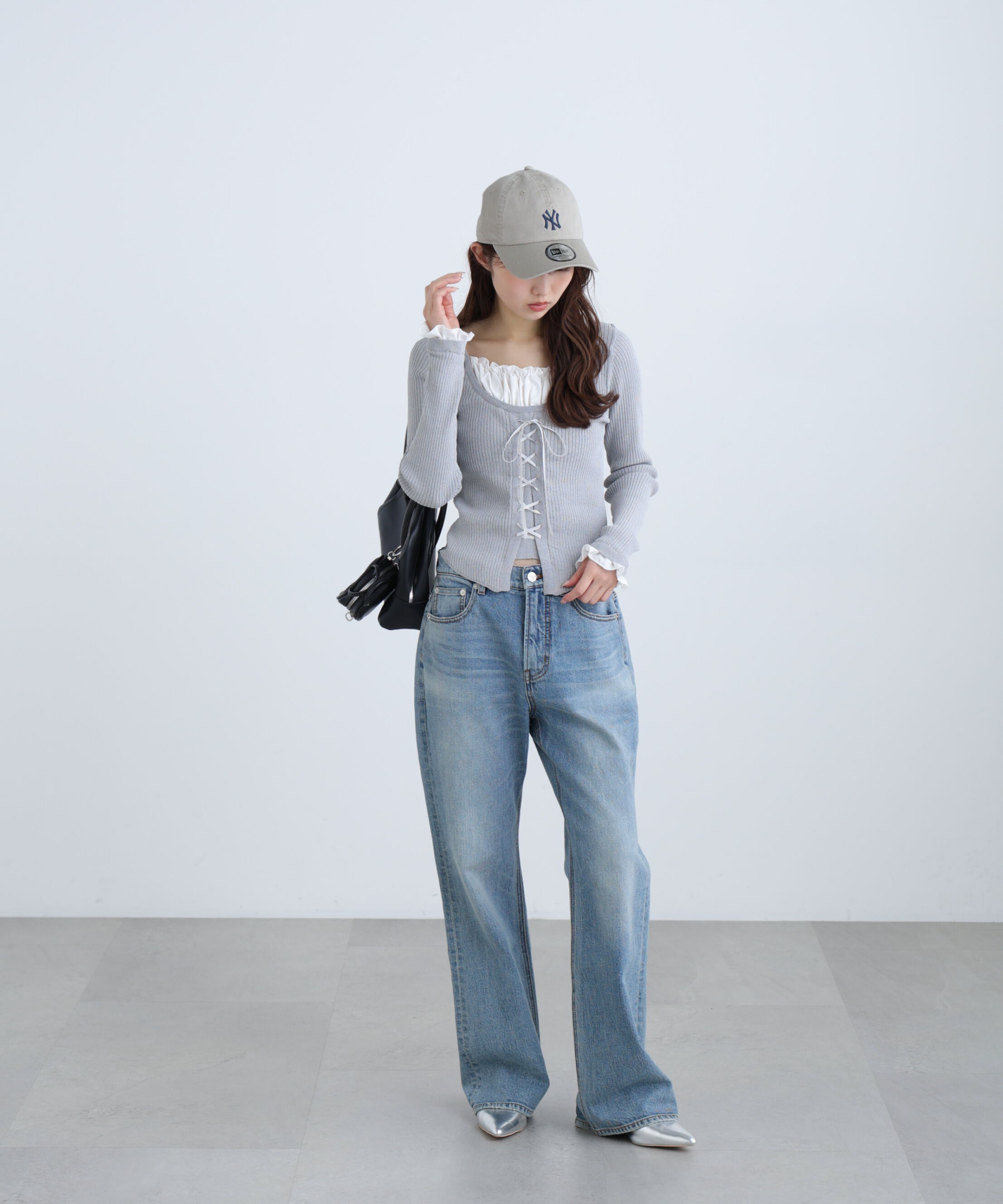  「インナードッキングレースアップリブニット」|ニット・セーター|