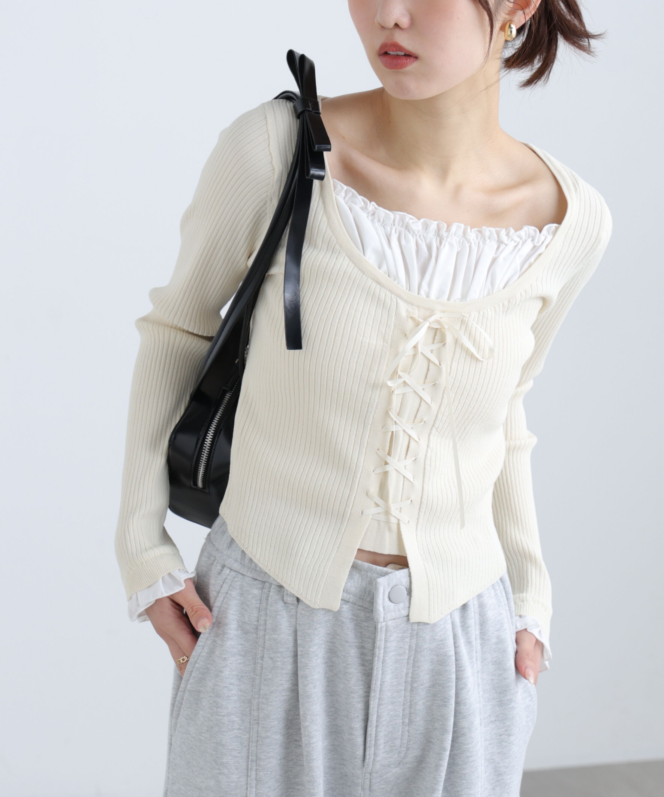  「インナードッキングレースアップリブニット」|ニット・セーター|