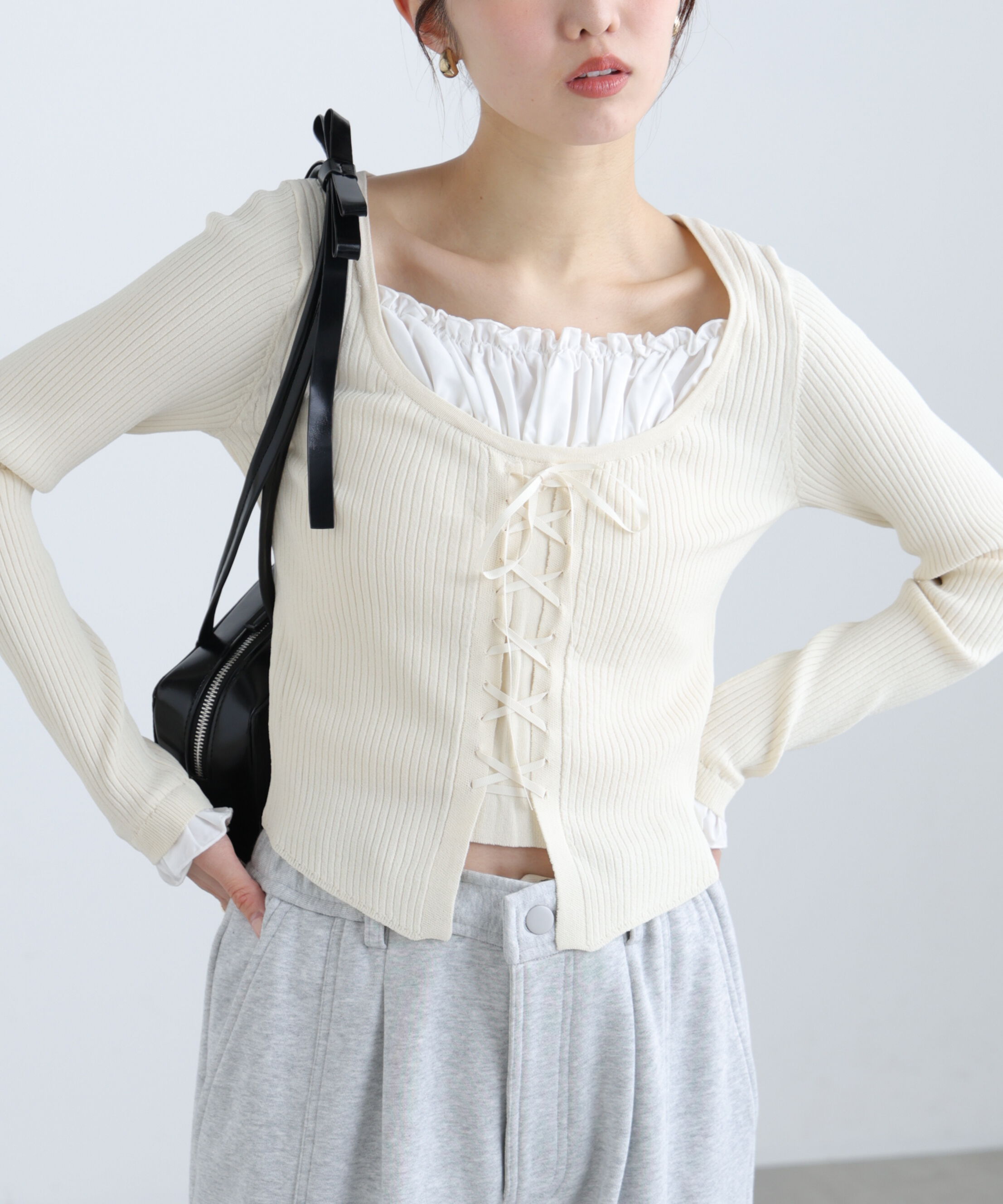  「インナードッキングレースアップリブニット」|ニット・セーター|