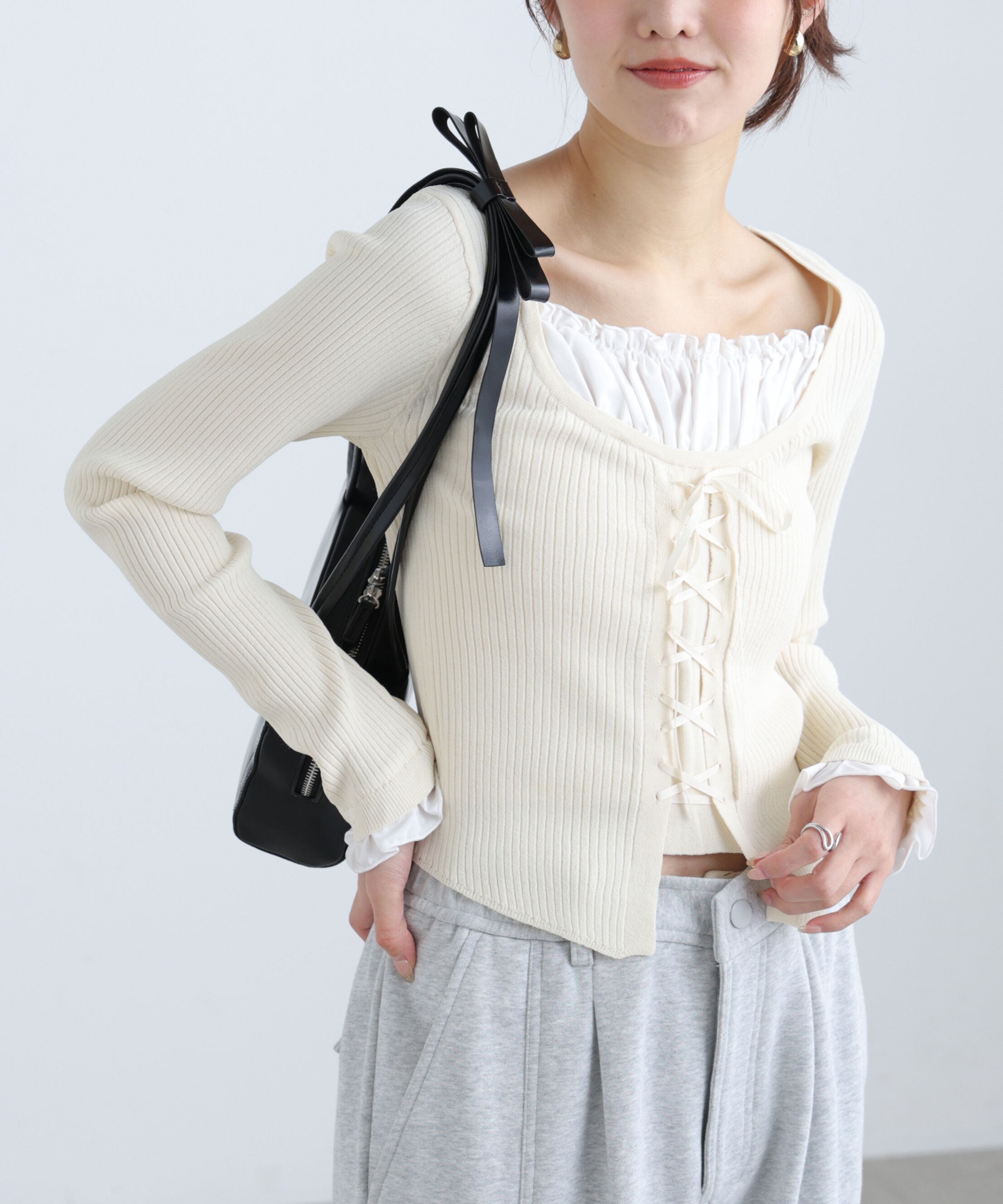  「インナードッキングレースアップリブニット」|ニット・セーター|