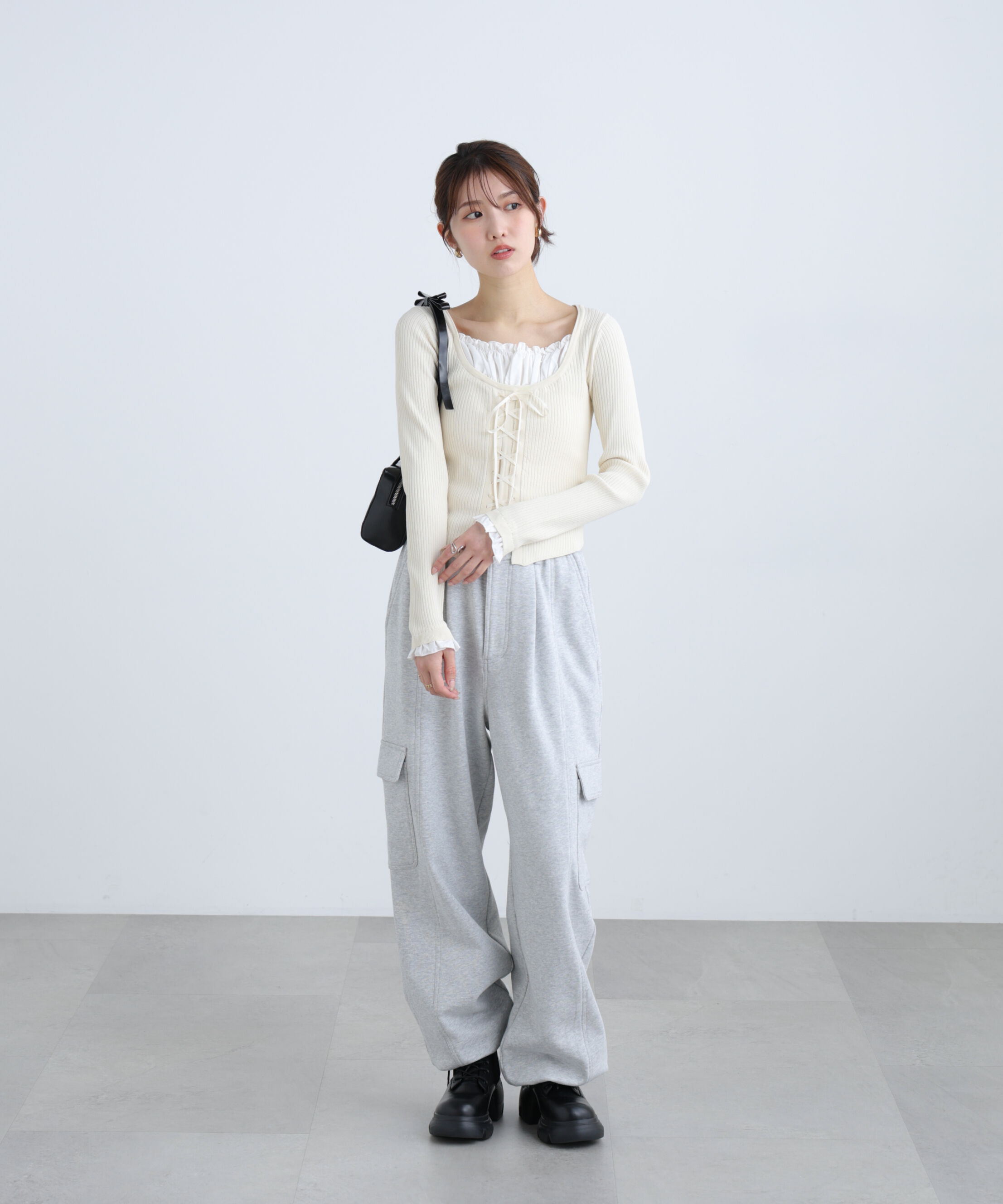  「インナードッキングレースアップリブニット」|ニット・セーター|