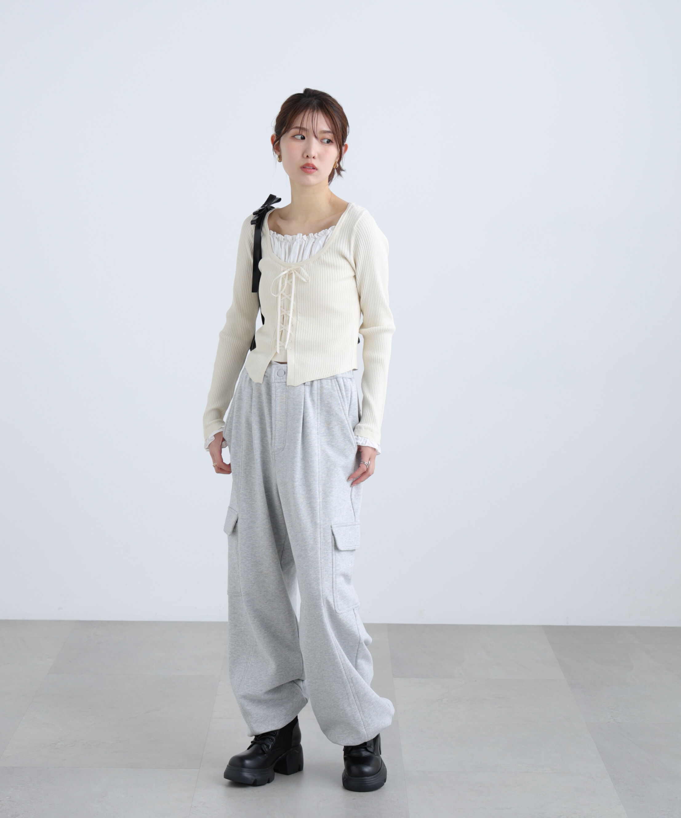  「インナードッキングレースアップリブニット」|ニット・セーター|