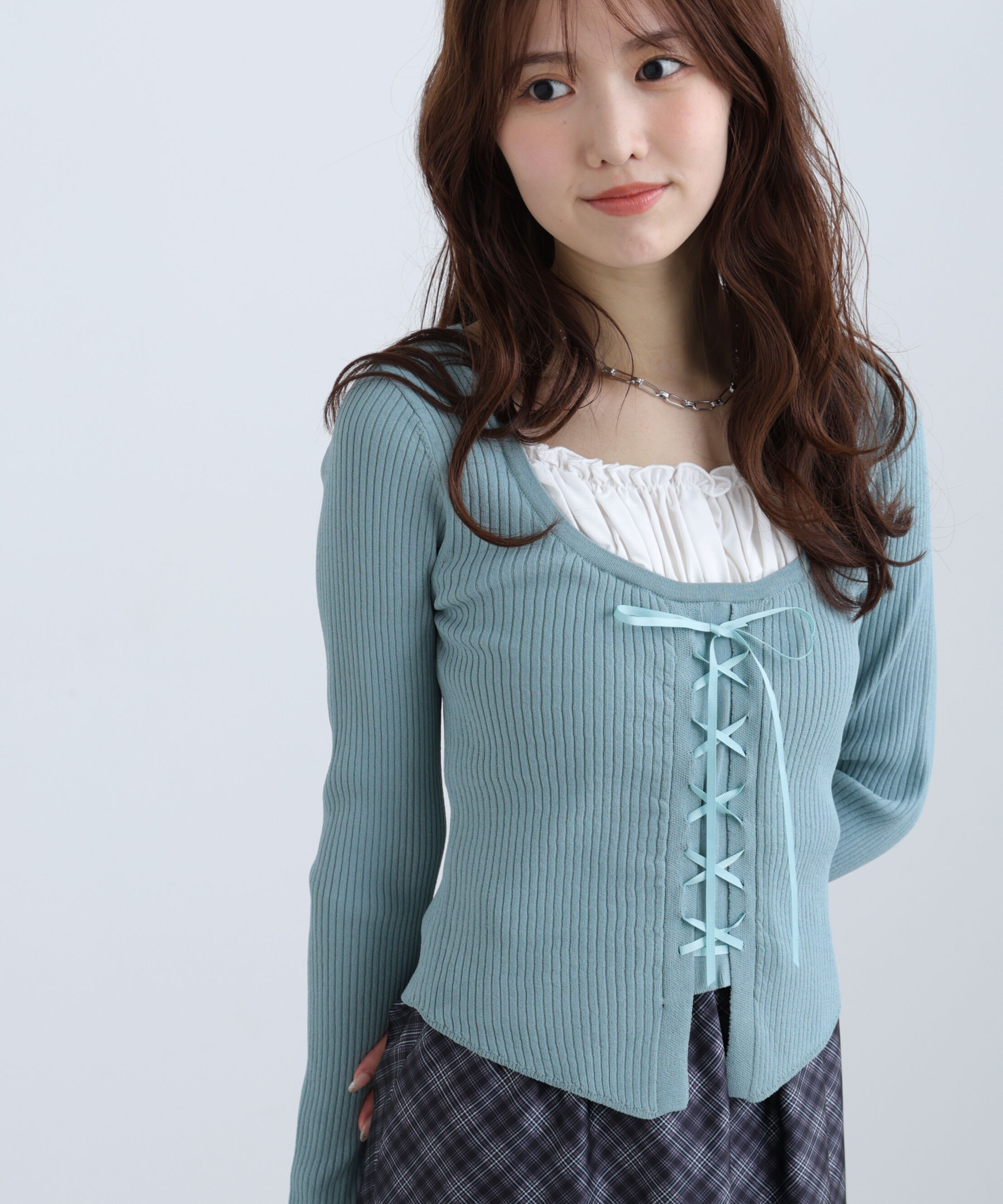  「インナードッキングレースアップリブニット」|ニット・セーター|