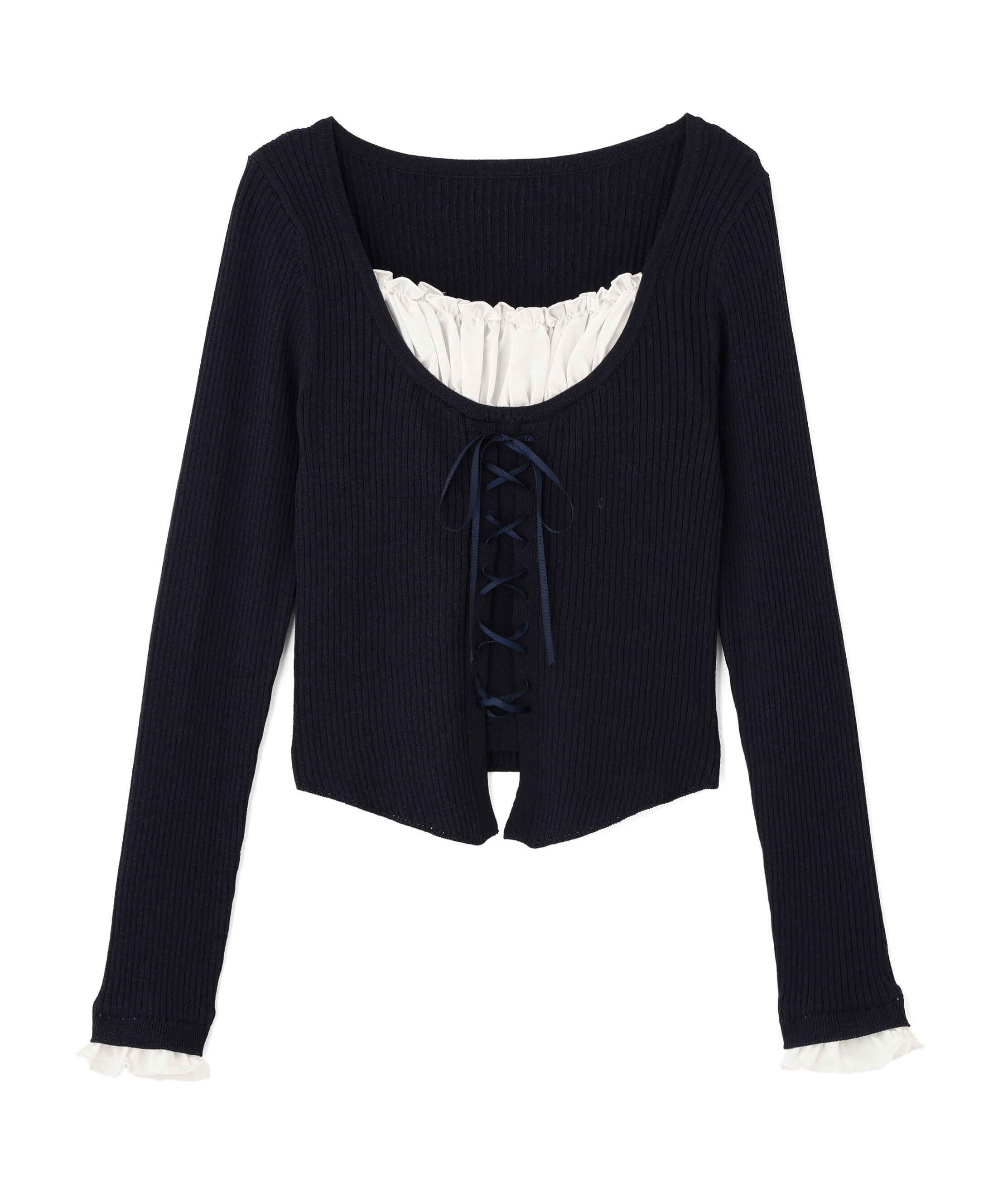  「インナードッキングレースアップリブニット」|ニット・セーター|