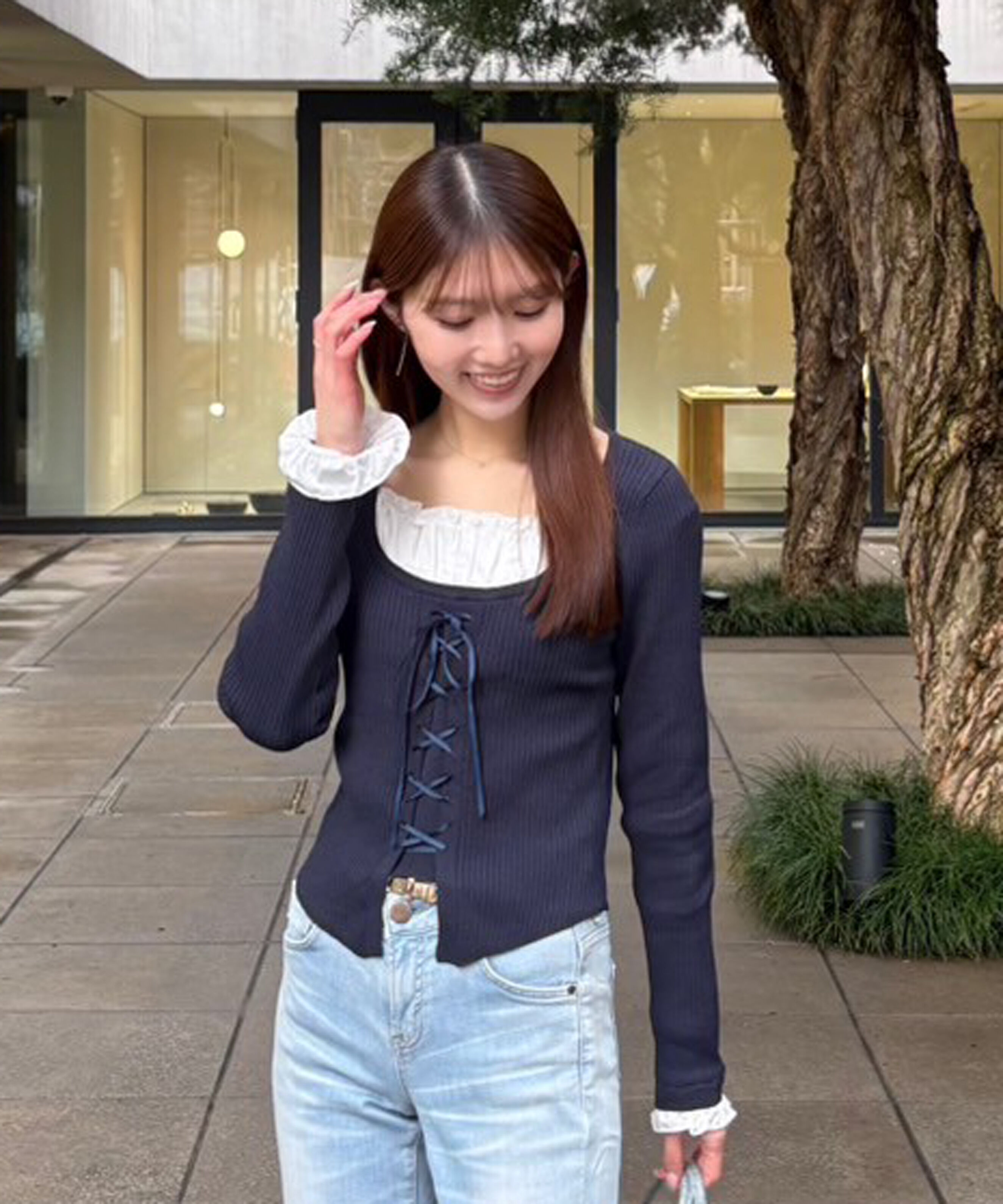  「インナードッキングレースアップリブニット」|ニット・セーター|