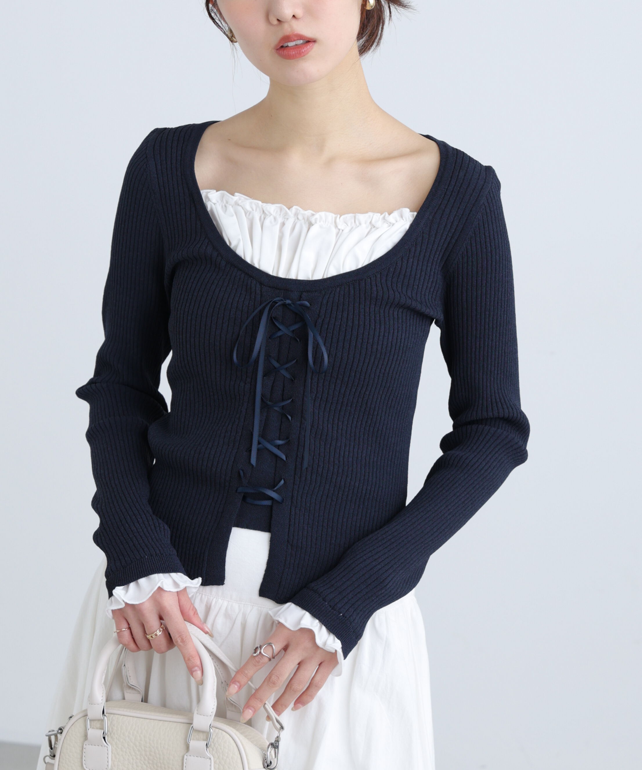  「インナードッキングレースアップリブニット」|ニット・セーター|