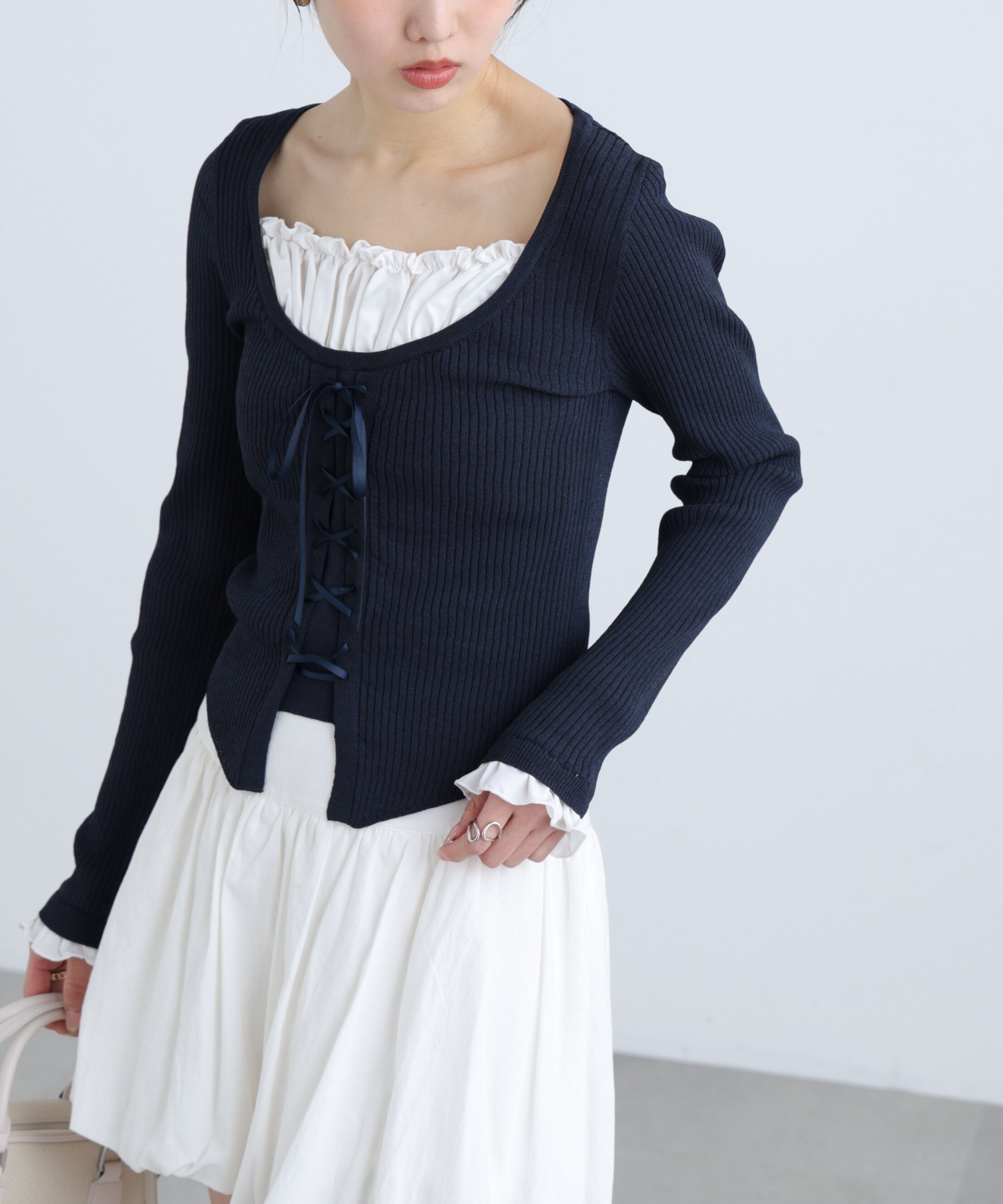  「インナードッキングレースアップリブニット」|ニット・セーター|