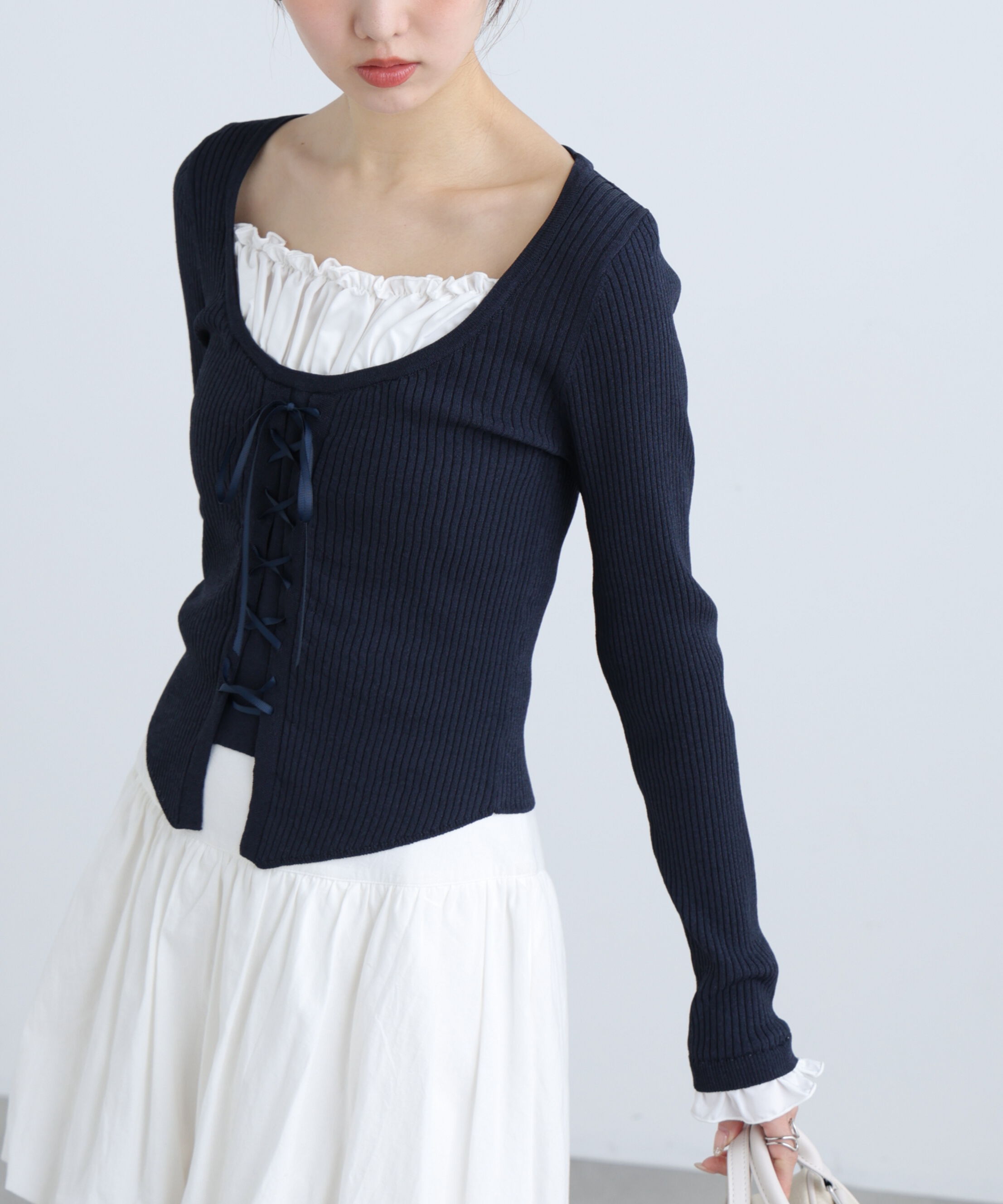  「インナードッキングレースアップリブニット」|ニット・セーター|