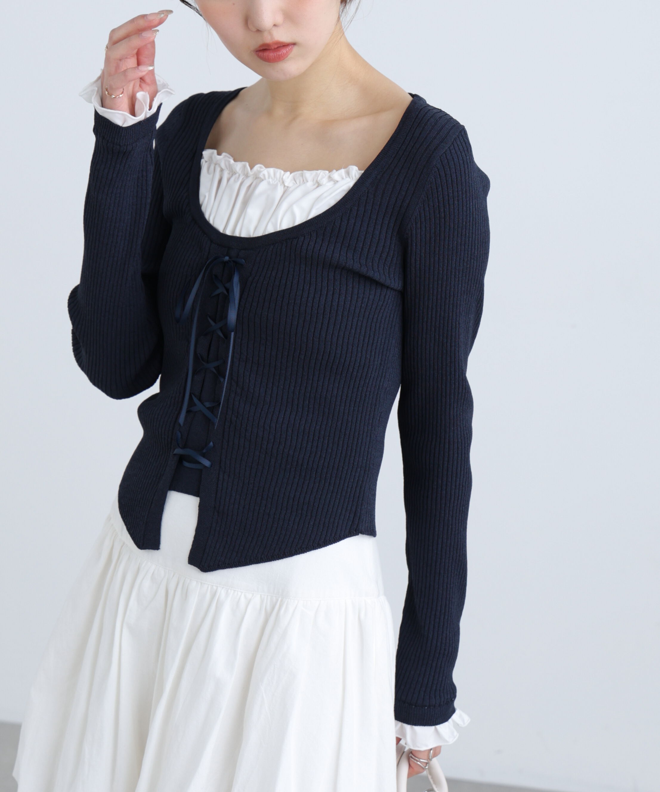  「インナードッキングレースアップリブニット」|ニット・セーター|