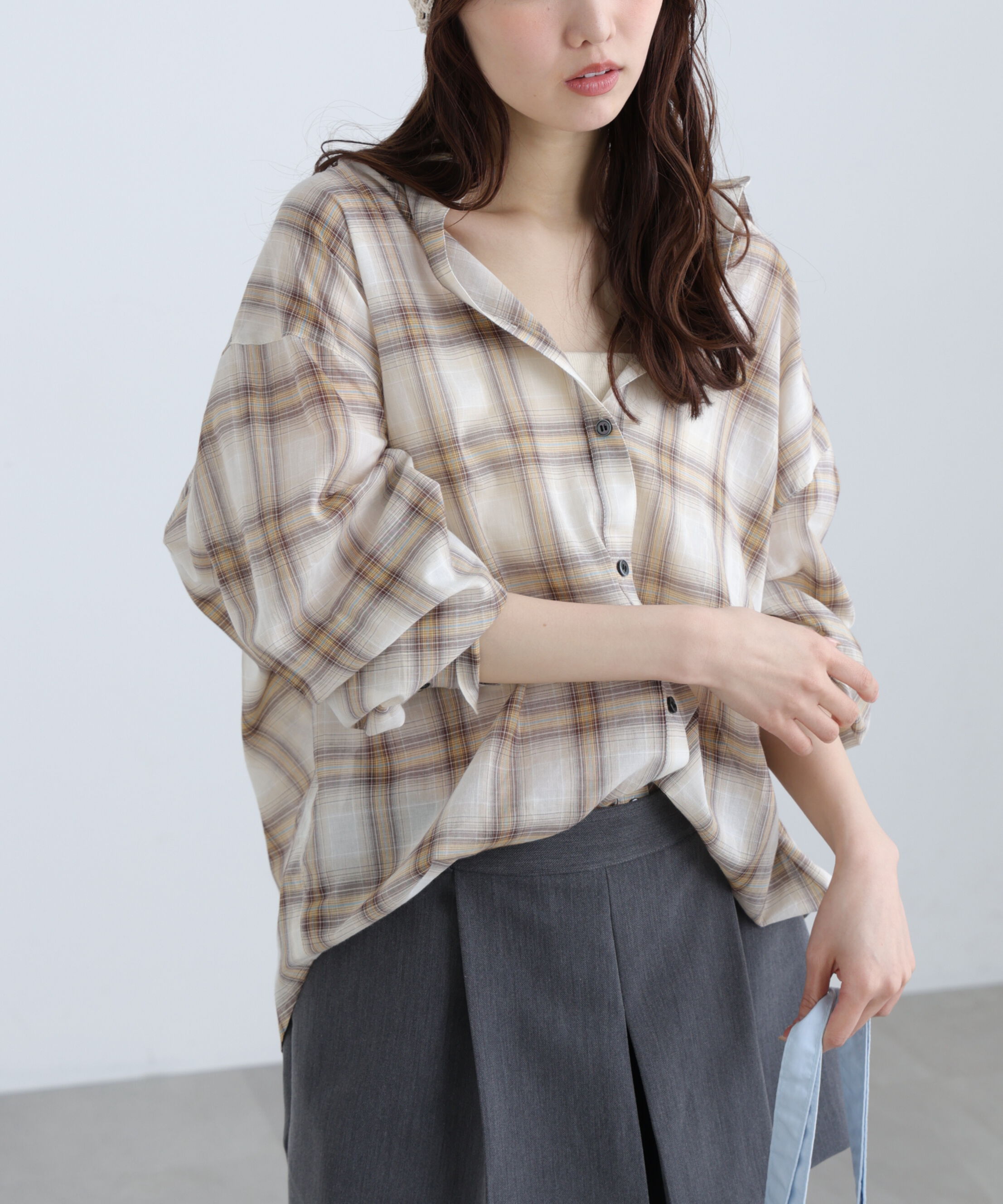  「シアーチェックシャツ」|シャツ・ブラウス|ブラウンベー 1