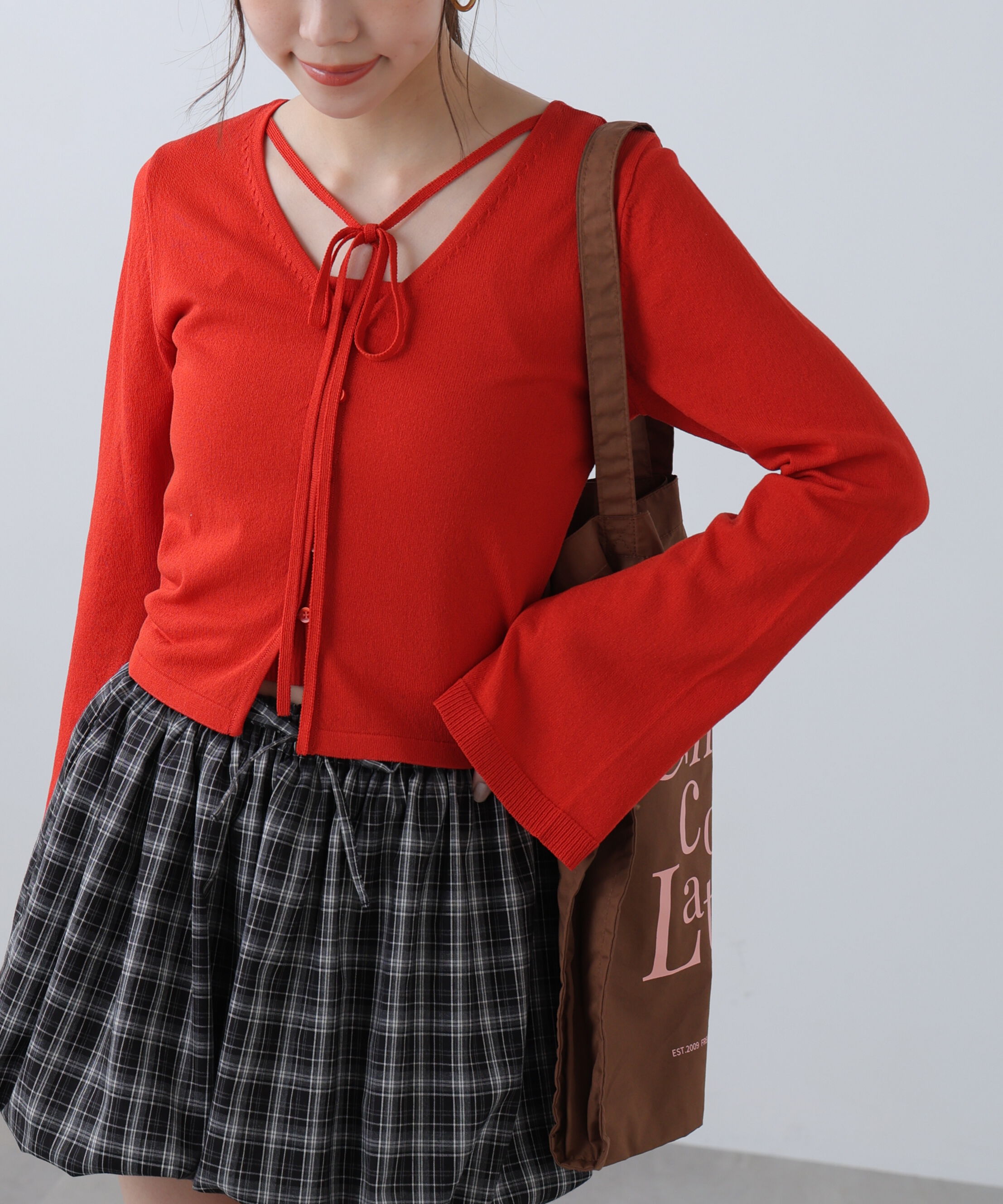  「キャミレイヤードニットカーディガン」|ニット・セーター|レッド