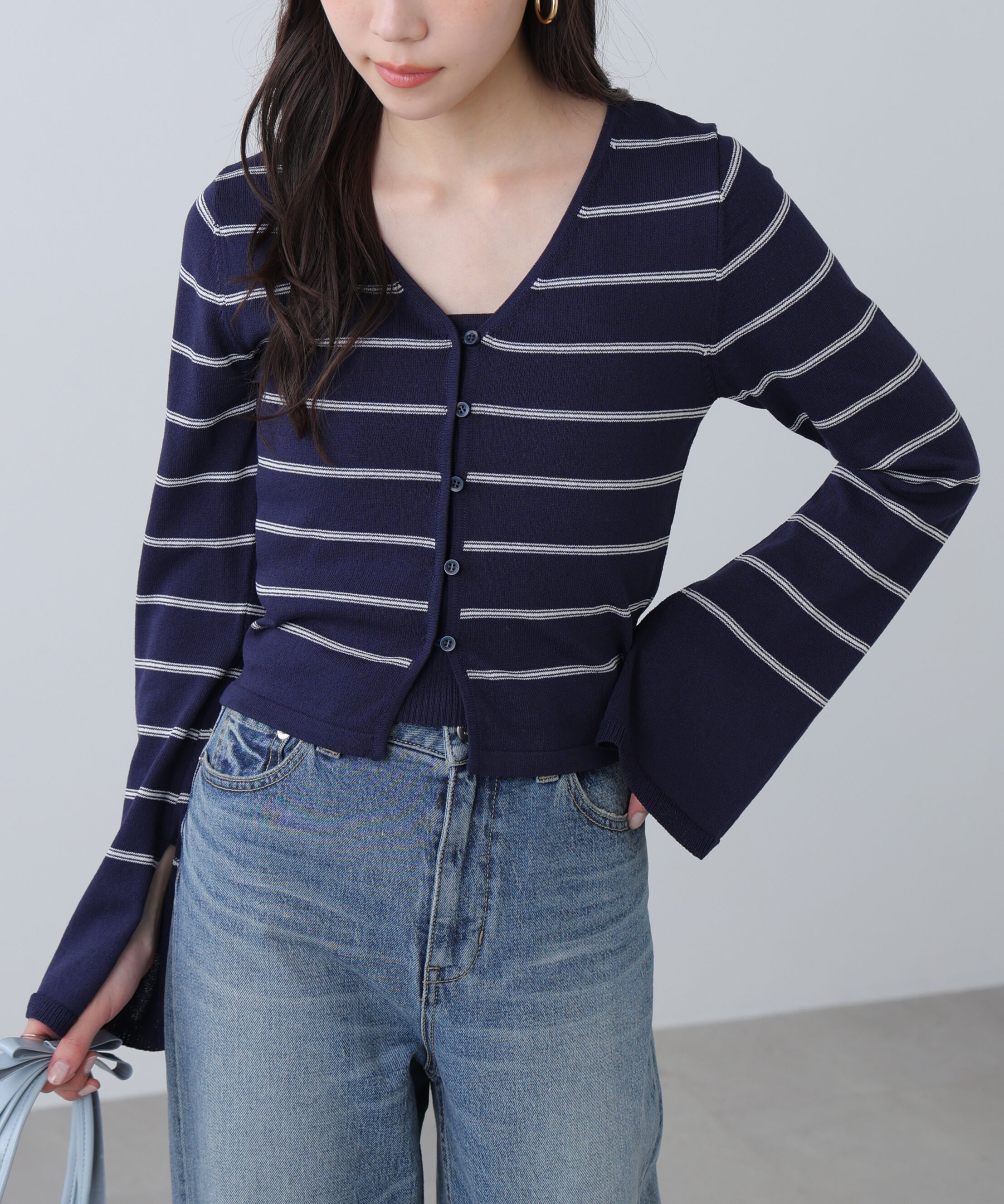  「キャミレイヤードニットカーディガン」|ニット・セーター|ネイビー&times;オ  1