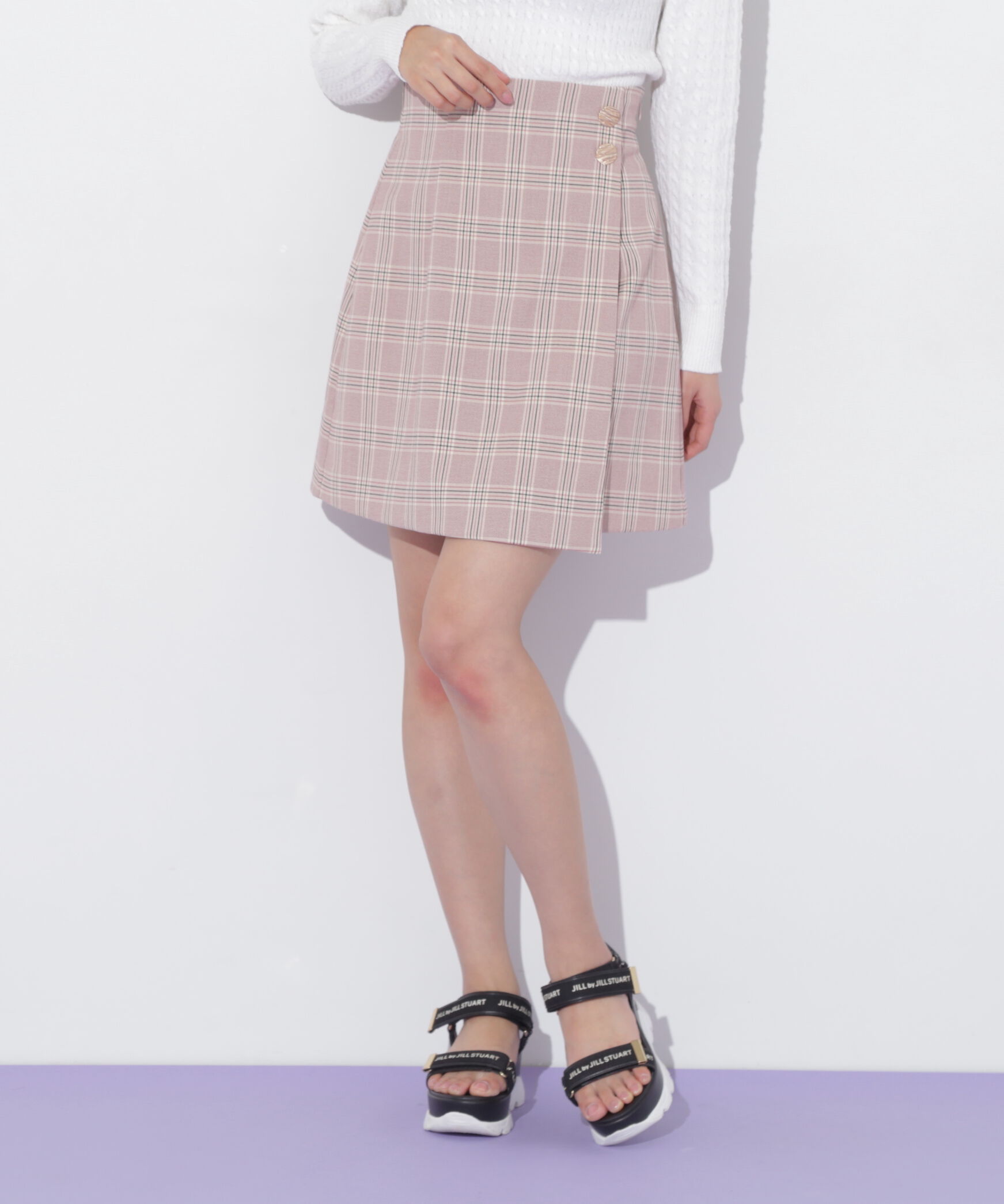  「ラップ風カラーチェックミニスカート」|スカート|ピンク