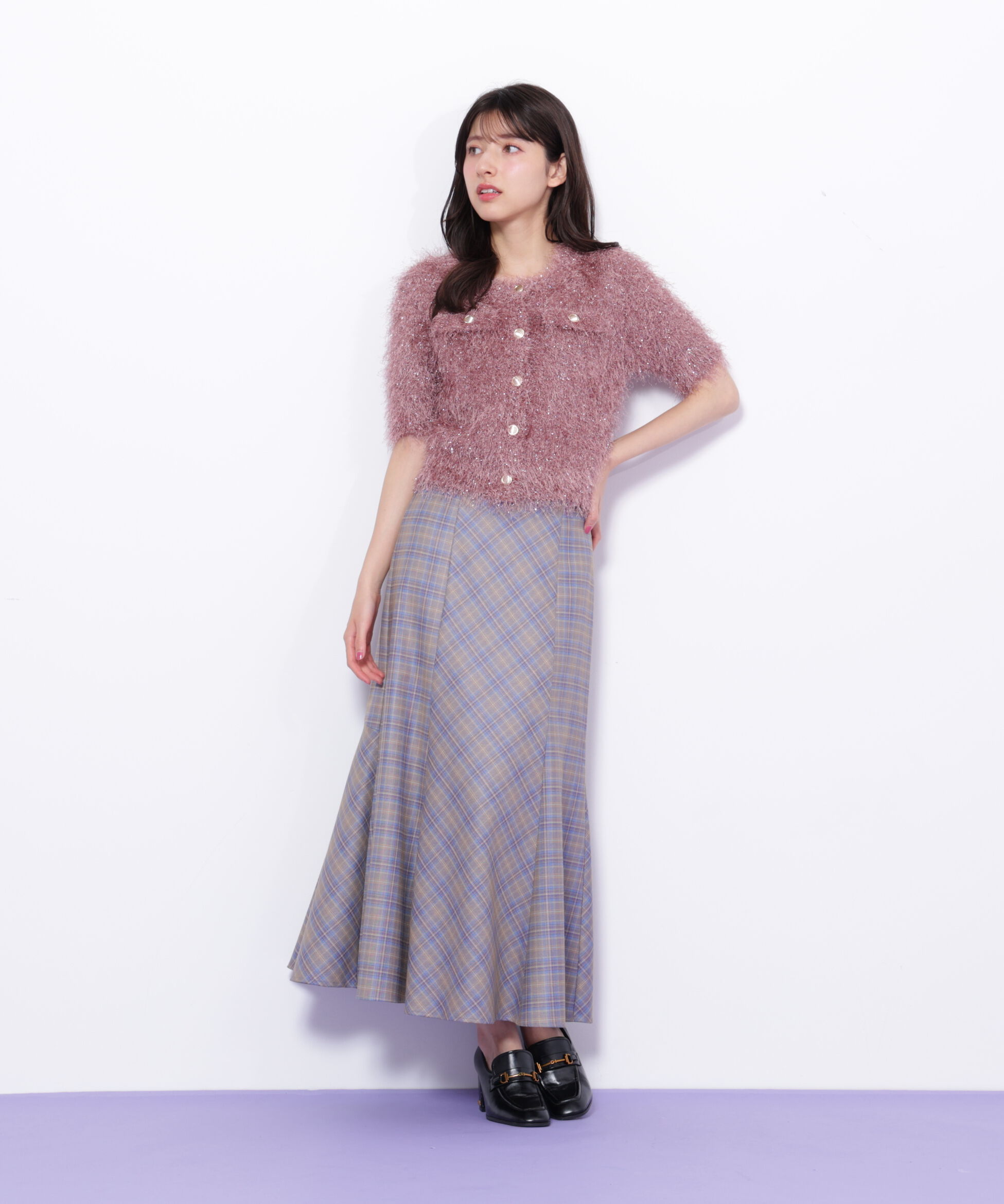  「ラメフェザーニットジャケット」|ニット・セーター|