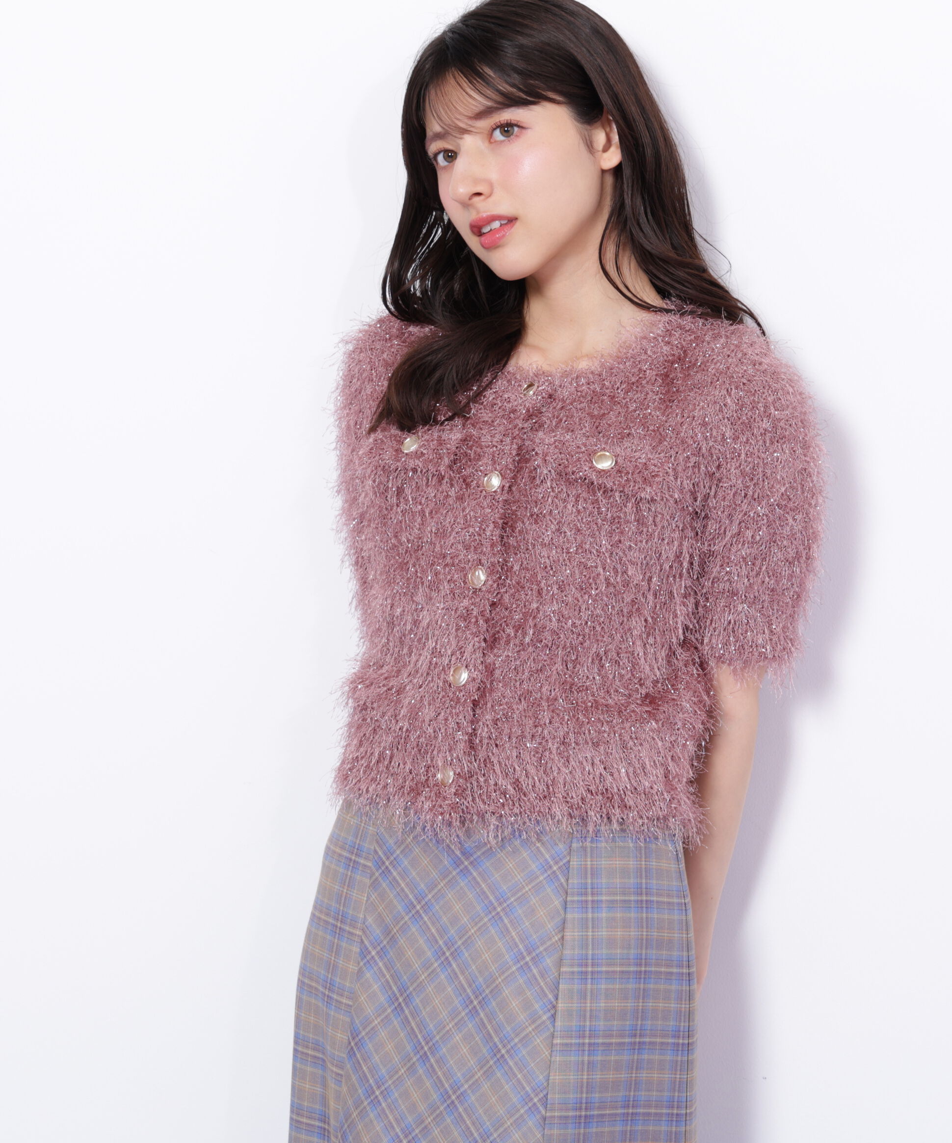  「ラメフェザーニットジャケット」|ニット・セーター|