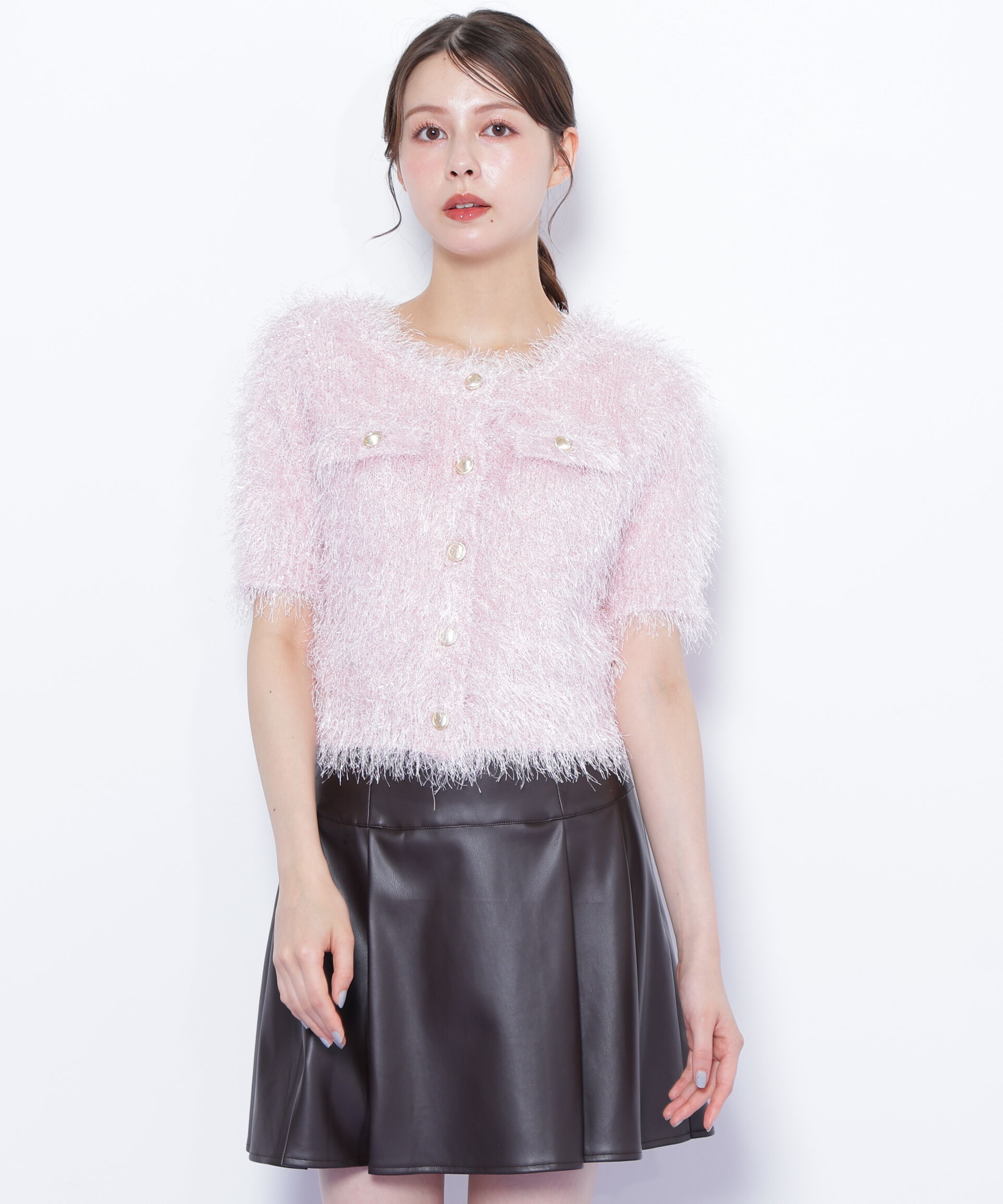  「ラメフェザーニットジャケット」|ニット・セーター|