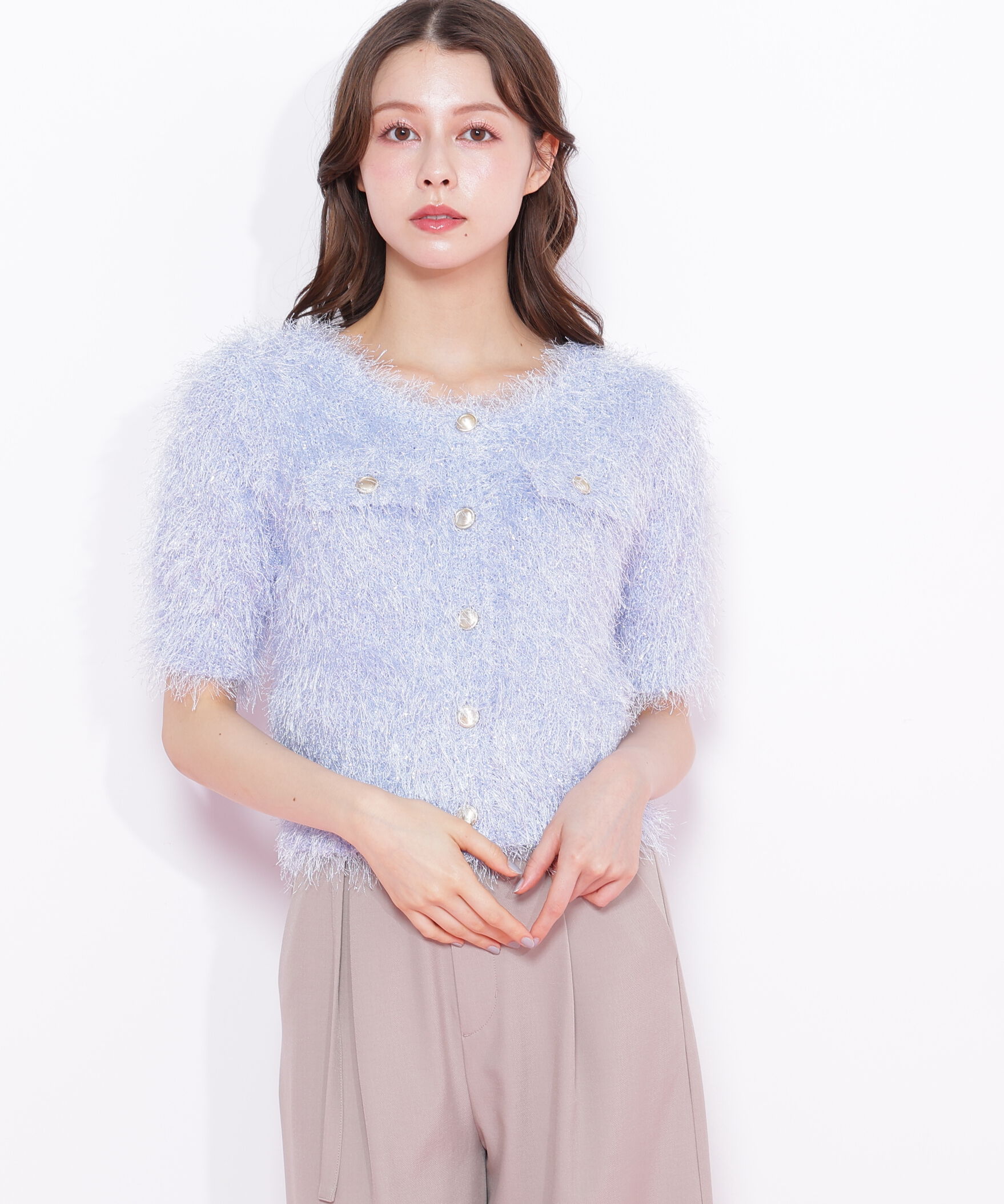  「ラメフェザーニットジャケット」|ニット・セーター|