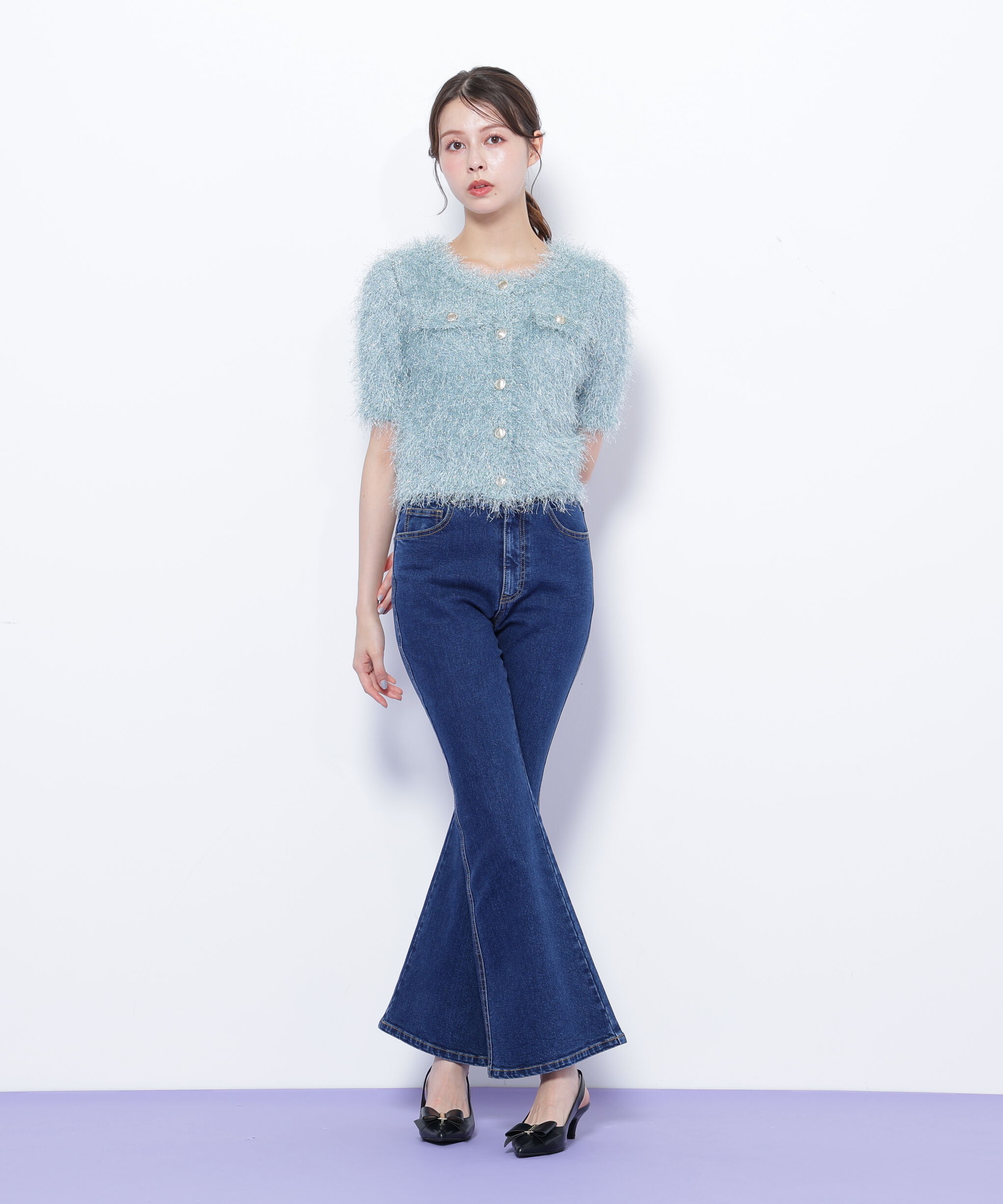  「ラメフェザーニットジャケット」|ニット・セーター|