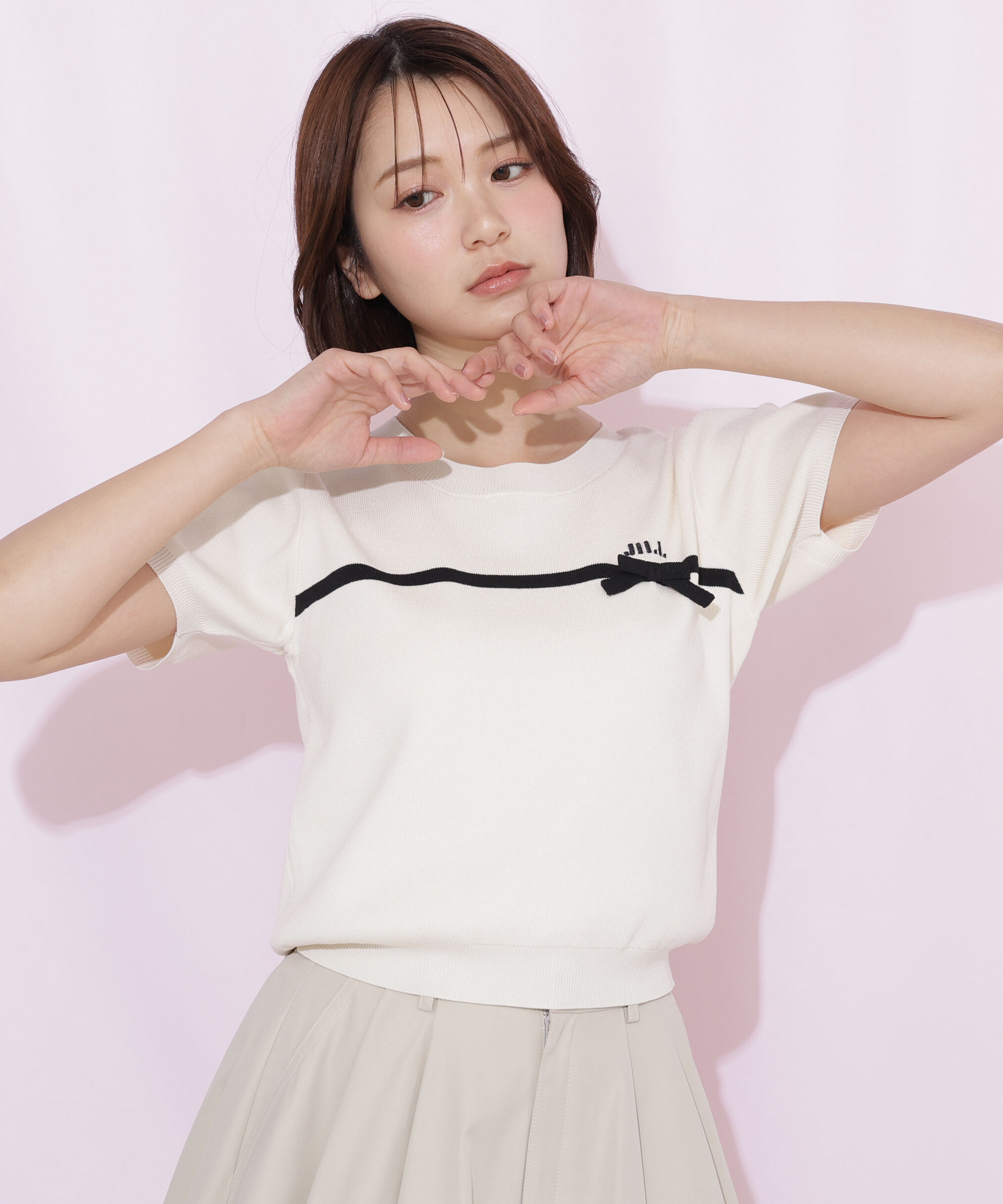  「ラインリボン半袖ニット」|ニット・セーター|