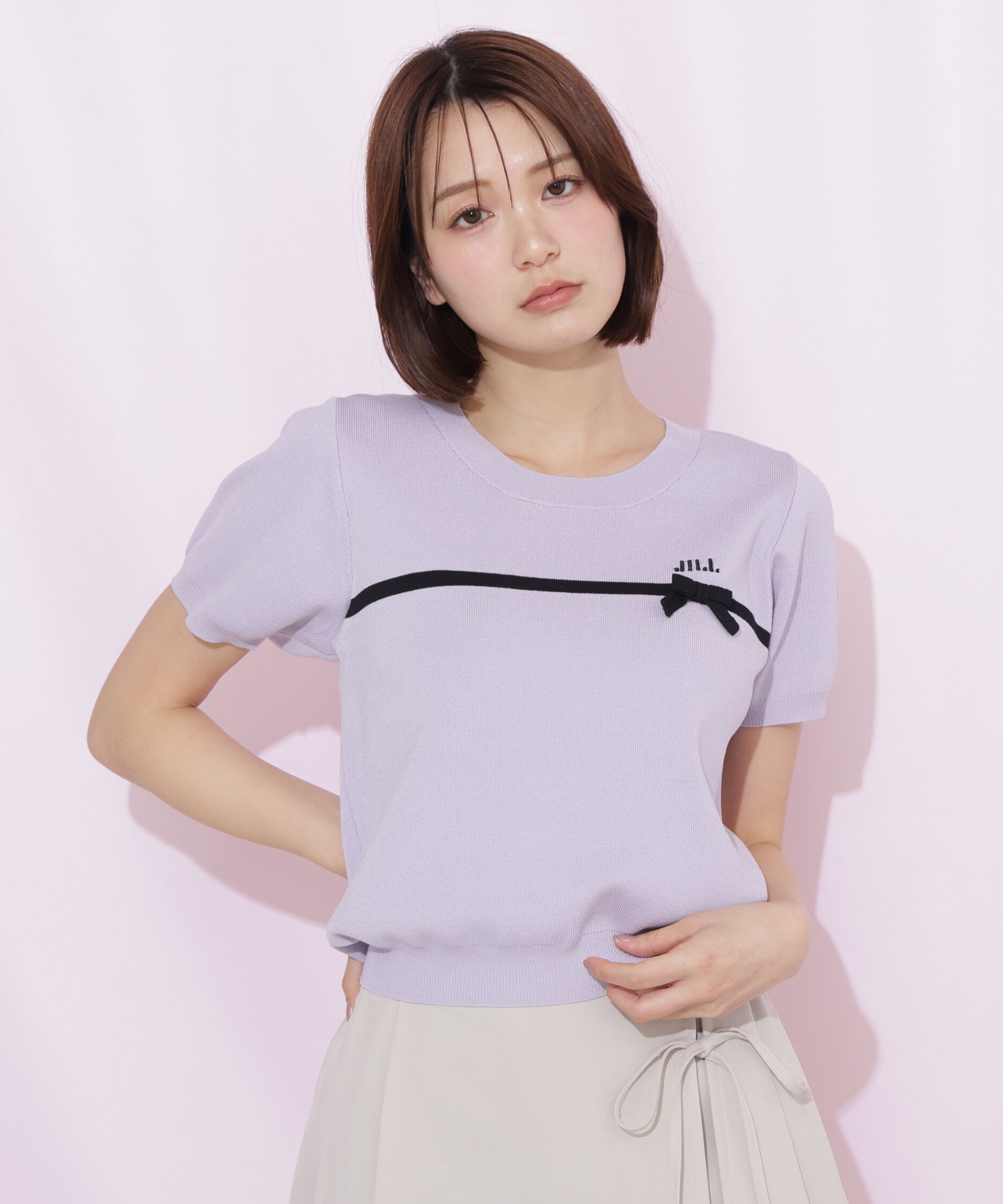  「ラインリボン半袖ニット」|ニット・セーター|
