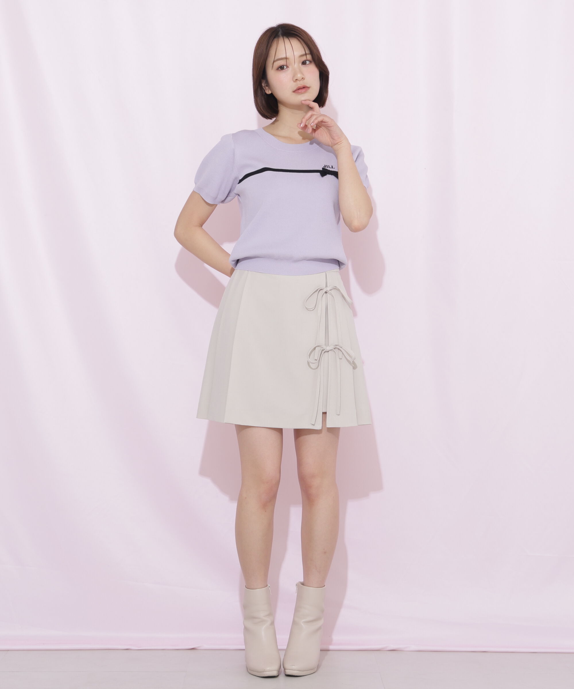  「ラインリボン半袖ニット」|ニット・セーター|