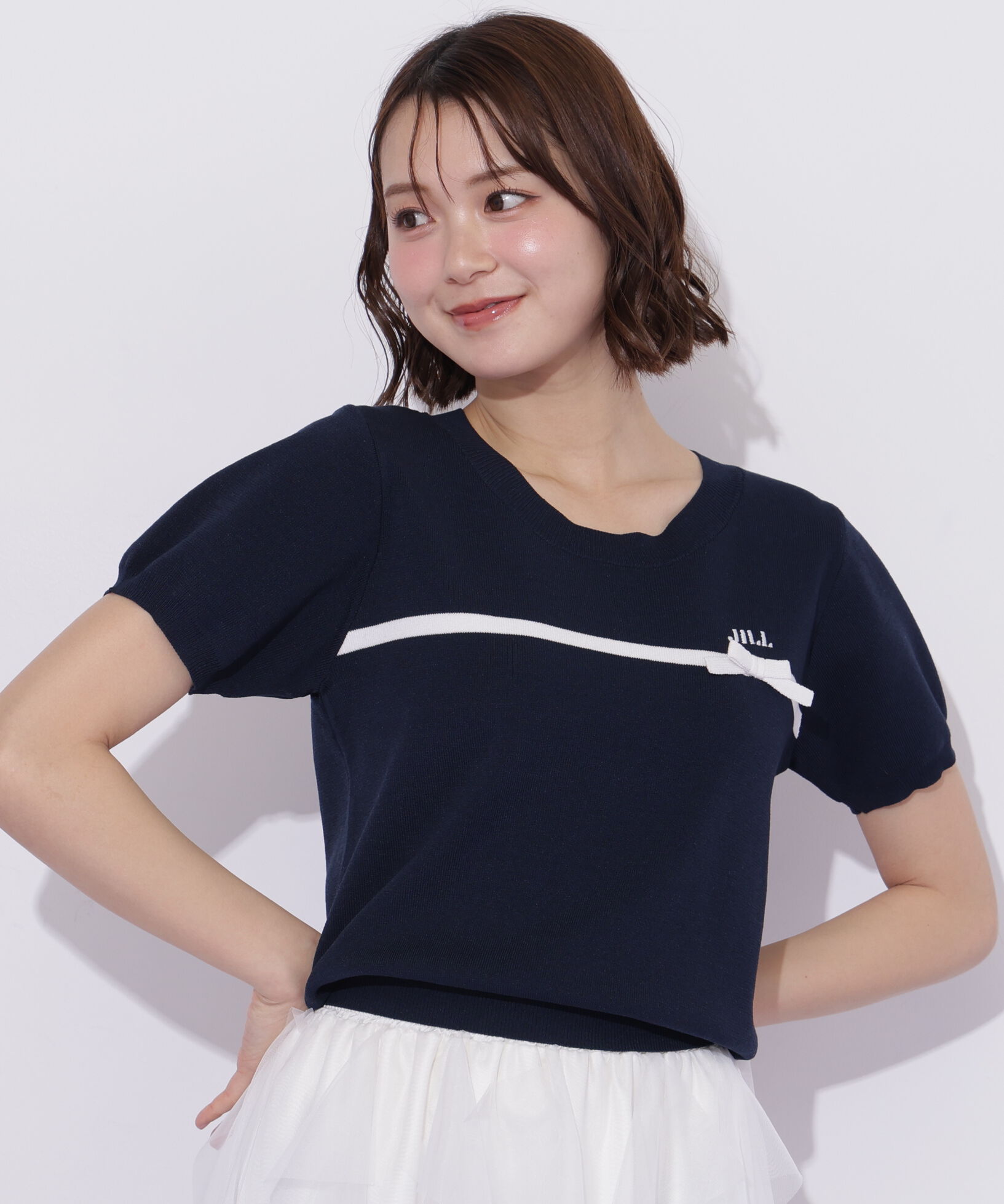  「ラインリボン半袖ニット」|ニット・セーター|