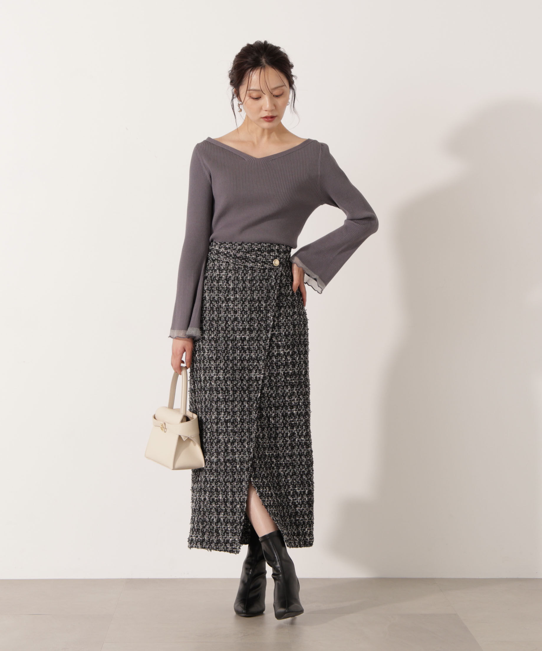 PROPORTION BODY DRESSING「＜ハンドウォッシャブル＞ハートネック部分シアースリーブニット 25AW」|ニット・セーター|