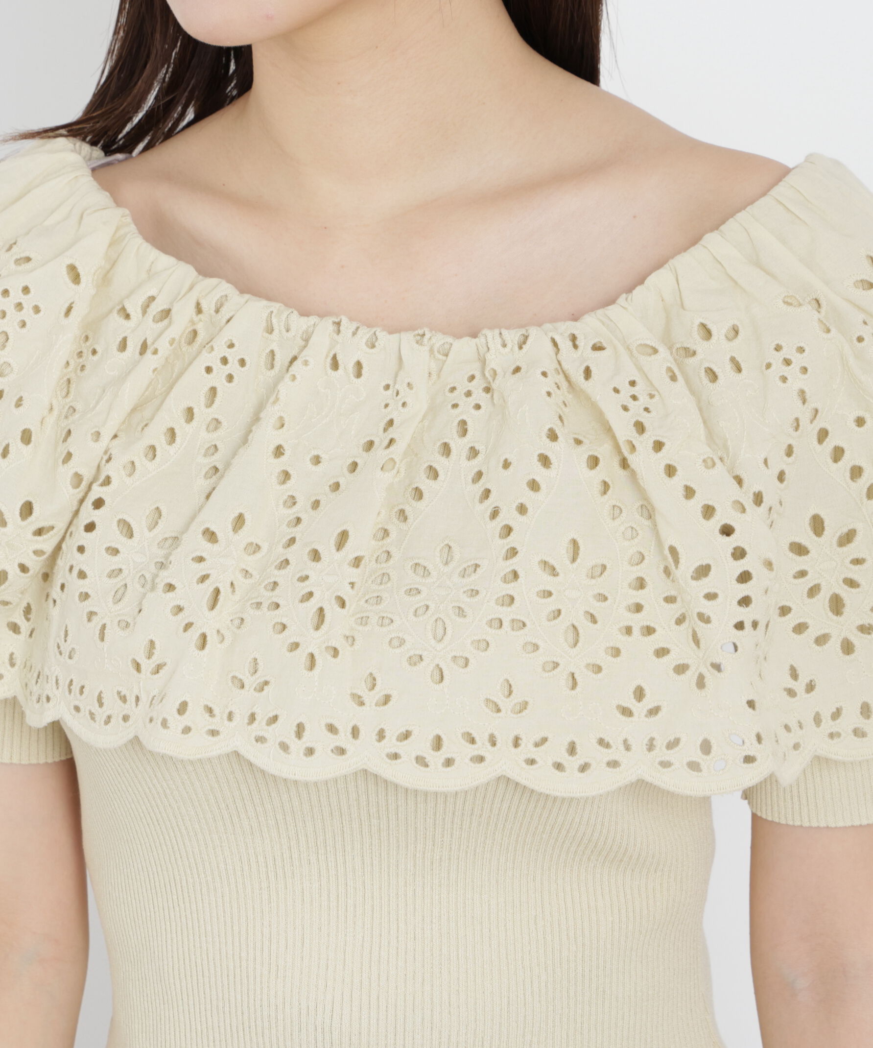 PROPORTION BODY DRESSING「スカラップレースオフショルニット　26SS」|ニット・セーター|