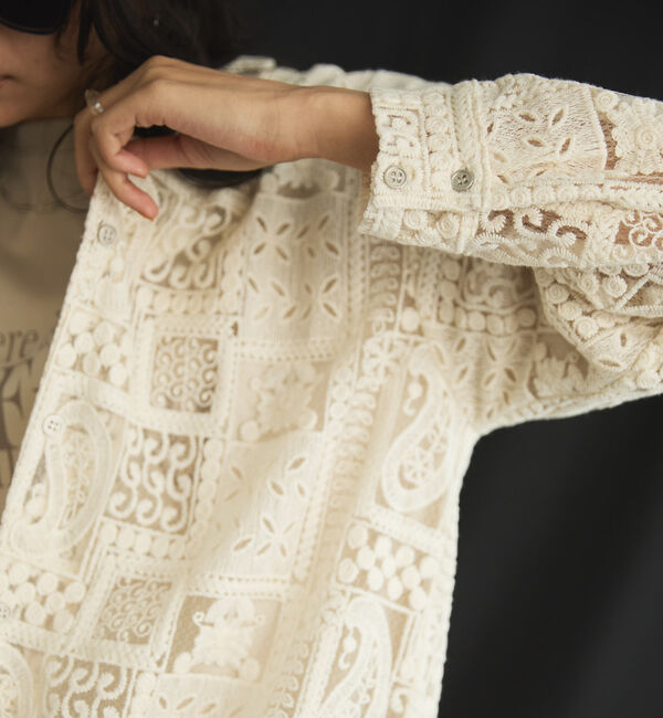 Doux archives「パッチワークレース開襟シャツ」|シャツ・ブラウス|